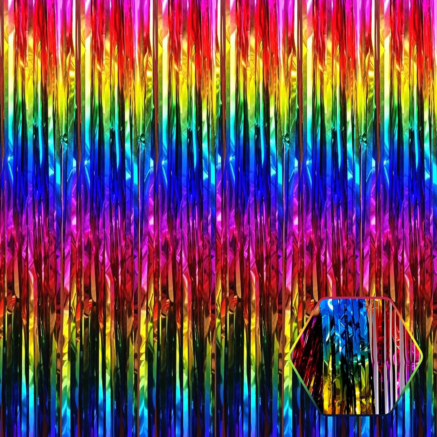 3 Pack Rainbow Foil Fringe Curtain Backdrop, 3.28Ft x 8.2Ft Metallic Tinsel Foil Fringe Streamer Curtains for Photo Booth, Mother's Day, Easter, Birthday, Wedding Party Decorations