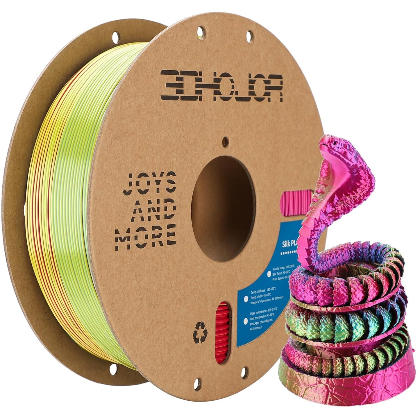 Silk PLA Filament 1.75mm Red Yellow Blue Triple Color PLA 3D Printer Filament 3 in 1 Coextrusion 1KG Spool(2.2lbs) 3D Printing Filament Dimensional Accuracy +/- 0.03mm