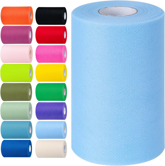 Blue Tulle Fabric Rolls 6 Inch by 100 Yards (300 feet) Tulle Roll Spool Fabric for DIY Tutu Skirt Baby Shower Birthday Party Wedding Decorations Christmas Craft Supplies (Blue)