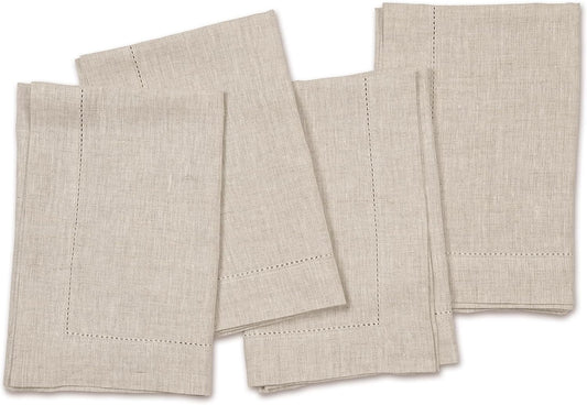 Linen Light Natural Dinner Napkins Set of 4-100% Pure Linen Cloth Fabric, Hemstitch Dinner Napkins 20 x 20 Inch for Dining, Dresser, Thanksgiving, Christmas, Fall - Lino