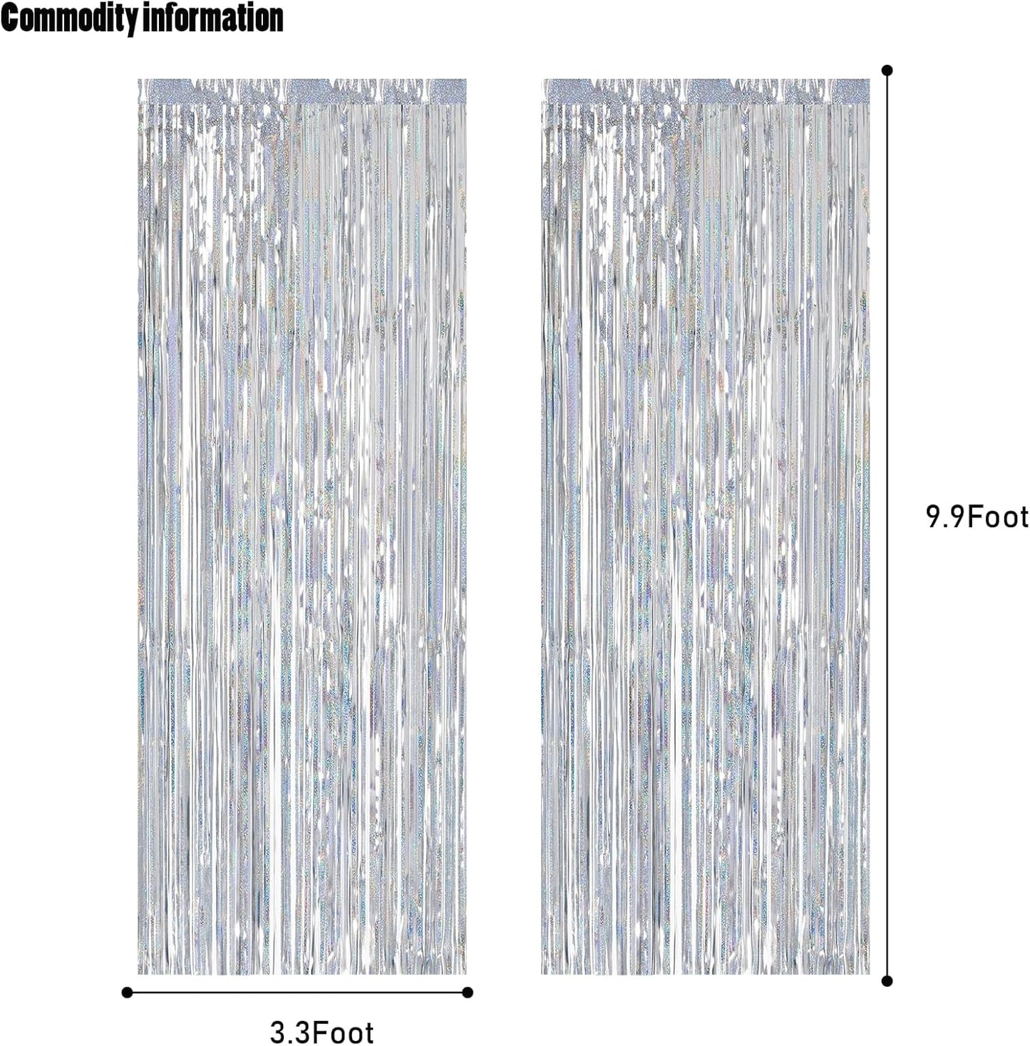 CANREVEL 2 Pack 3.3x8.2 Feet Laser Silver Foil Fringe Backdrop Curtains, Tinsel Streamers Birthday Party Decorations, Fringe Backdrop for Graduation, Baby Shower, Happy New Year, Disco Party