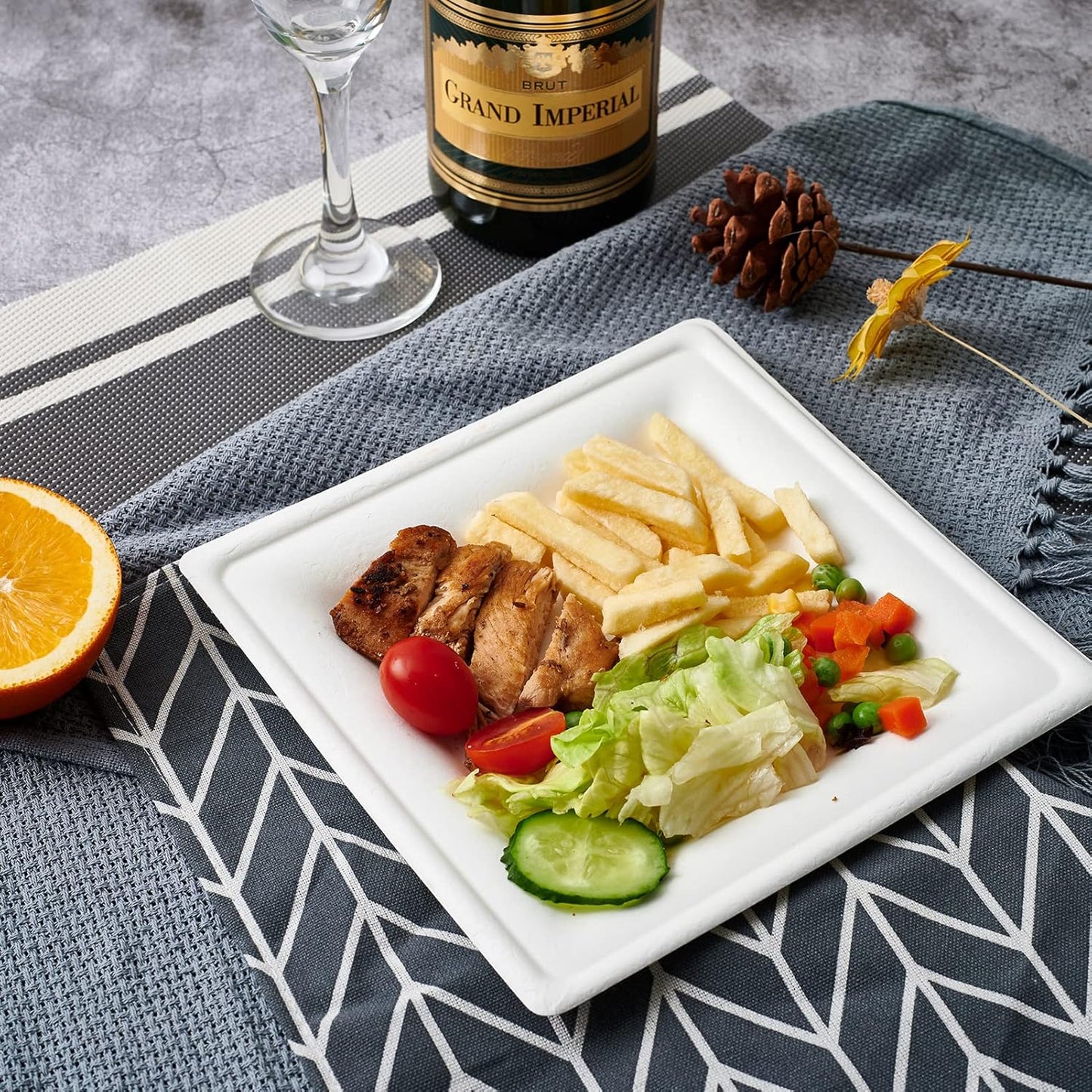 ECOLipak 150 Piecs Square Paper Plates, 8-inch Compostable Disposable Plates, Eco-friendly Heavy Duty Biodegradable Sugarcane Plates for Party Dinner Birthday