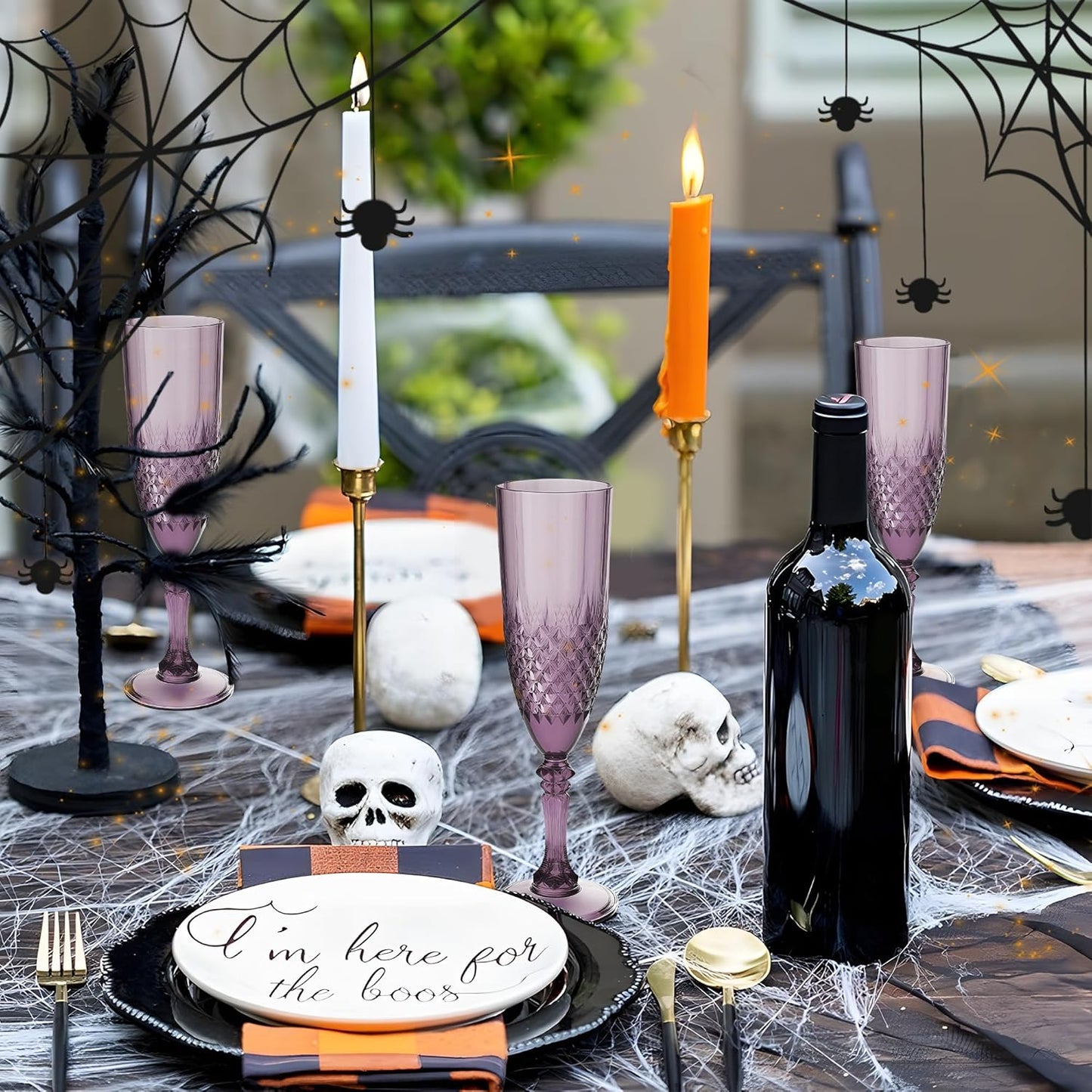 Plastic Champagne Flutes, 12PCS Dark Purple Wine Glasses Goblets Cups Reusable Flute, for Halloween Weddings Bachelor Parties Toasting and Events(12, Dark Purple)