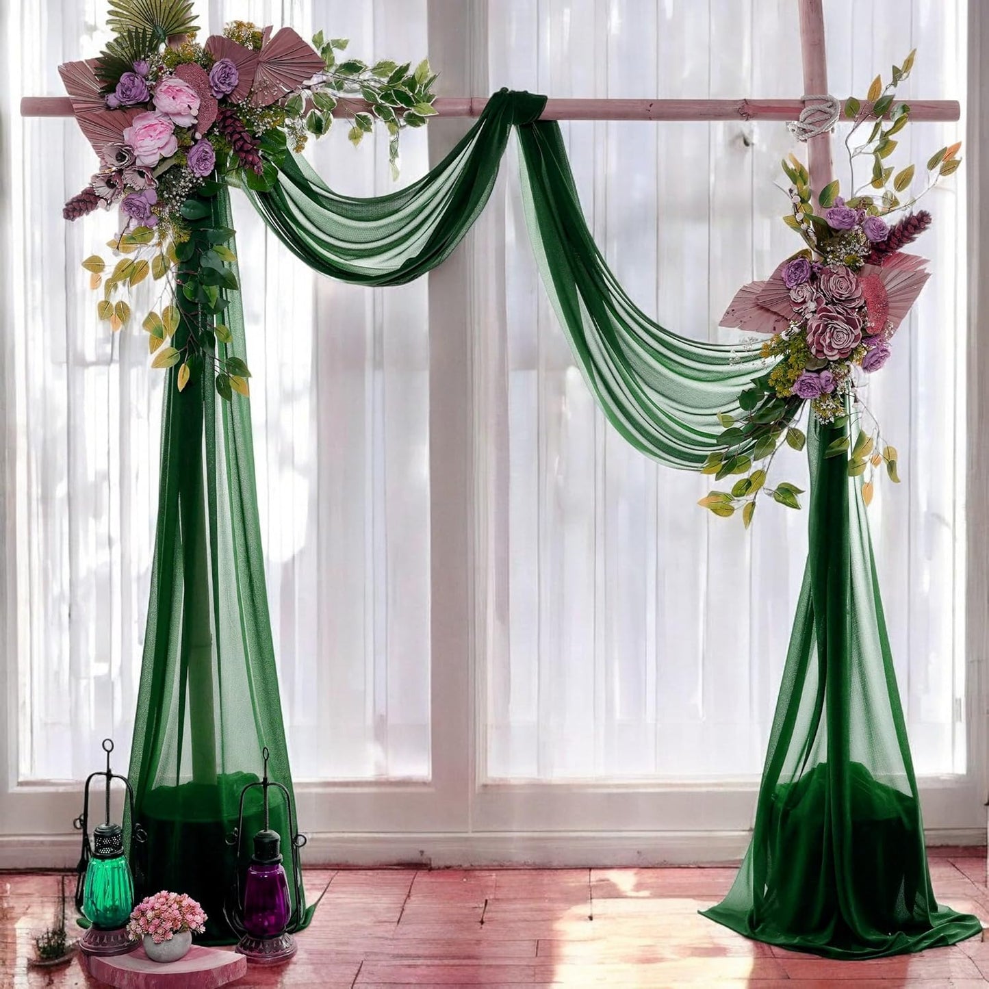 MDS Halloween Chiffon Draping Fabric - 2 Panel, 30" Wide x 20ft Long - Sheer Spooky Arbor & Canopy Drapery for Haunted House Backdrops, Party Ceilings, DIY Costumes & Themed Events - Hunter Green