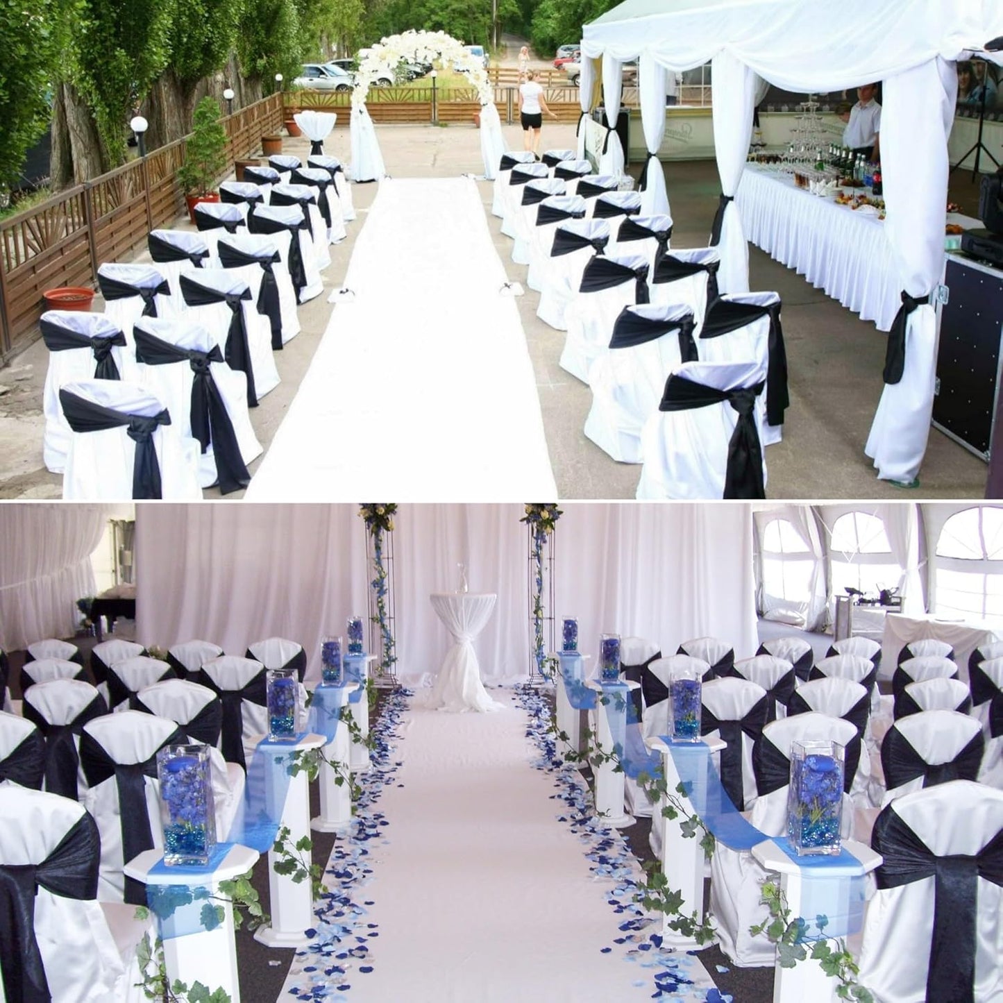 50 PCS Satin Chair Sashes Bows Decorative Universal Chair Cover Chair Ribbon Ties Back Sash for Wedding Birthday Party Ceremony Reception Hotel Events Banquet Restaurant Home Decor(7 x 108inch, Black)