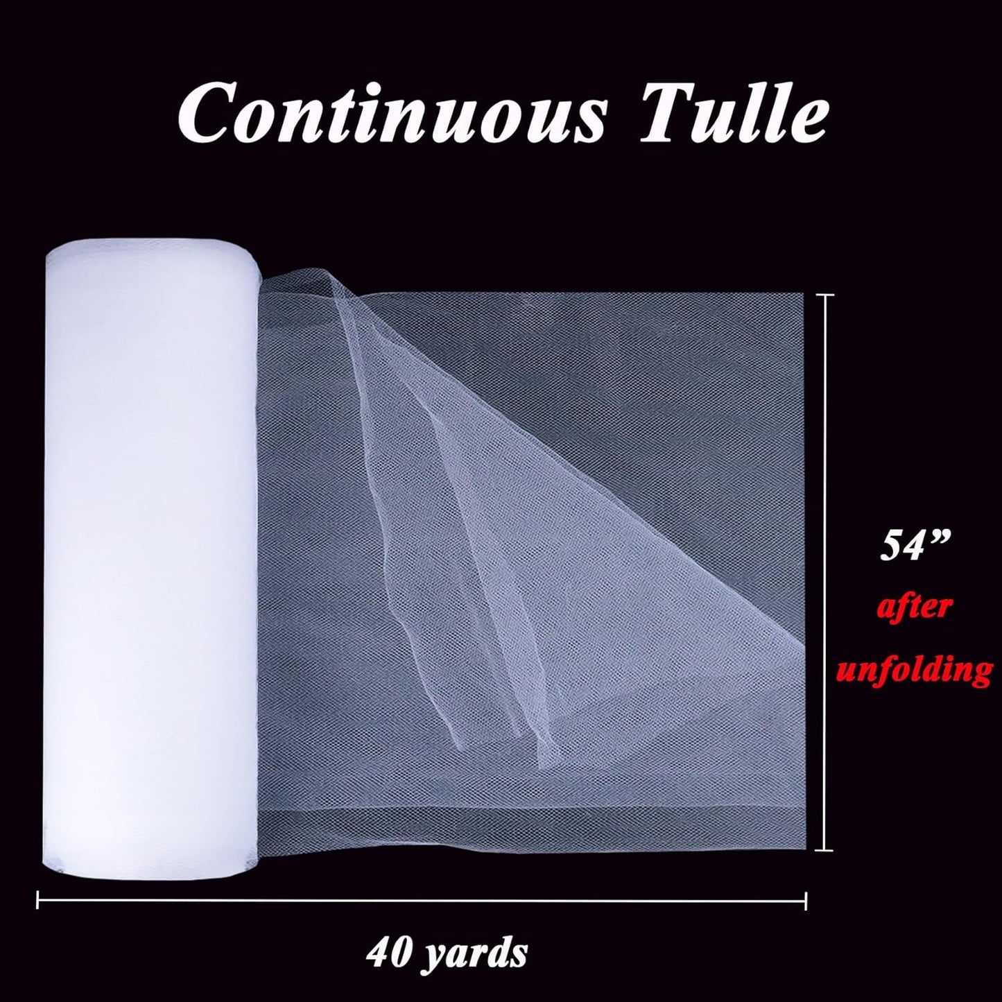 White Tulle Fabric 54 inch x 40 Yards (120ft) Draping Mesh Tulle Bolt for Wedding, Party Decorations, Garden Netting, Table Runner, Craft Supplies