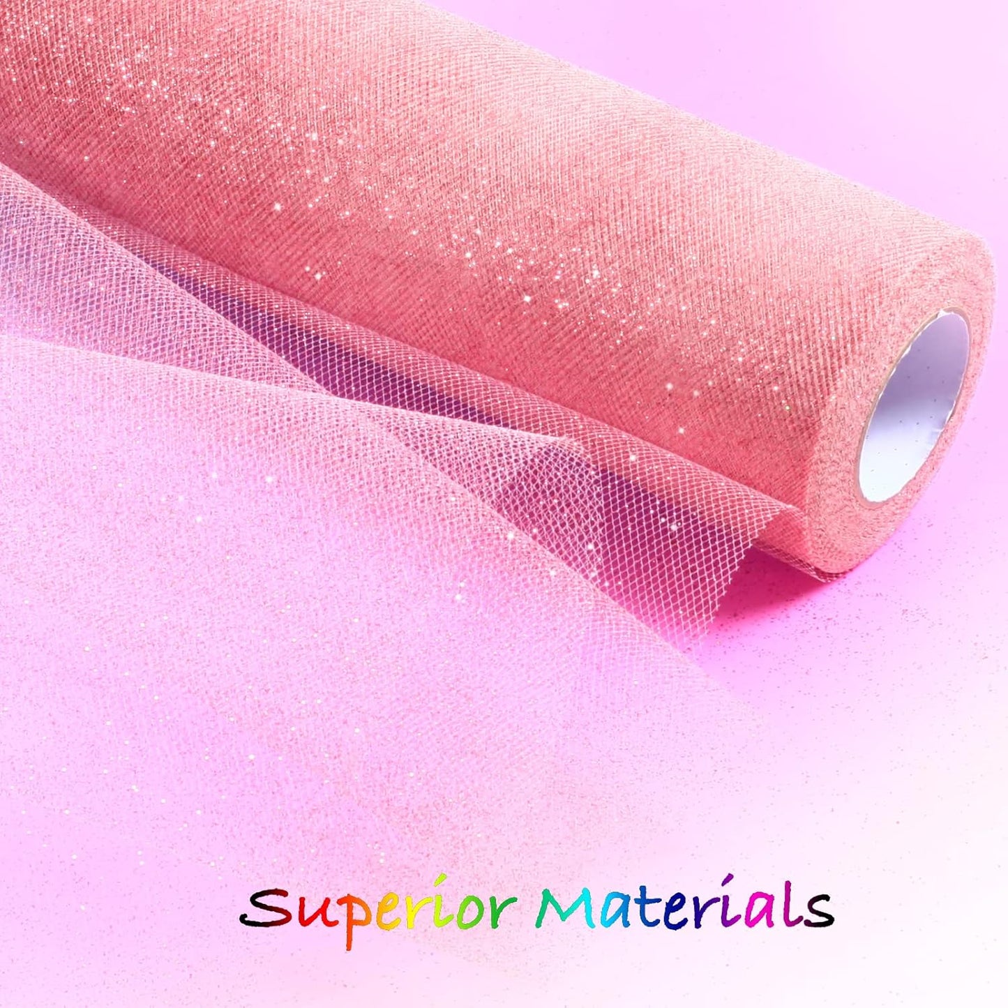 Sparkling Tulle Rolls, 15” by 30 Yards (90FT) Glitter Tulle Spool Ribbon Fabric for Wedding Birthday Bridal Shower Tutu Skirt Party Gift Wrapping(Rose Gold)