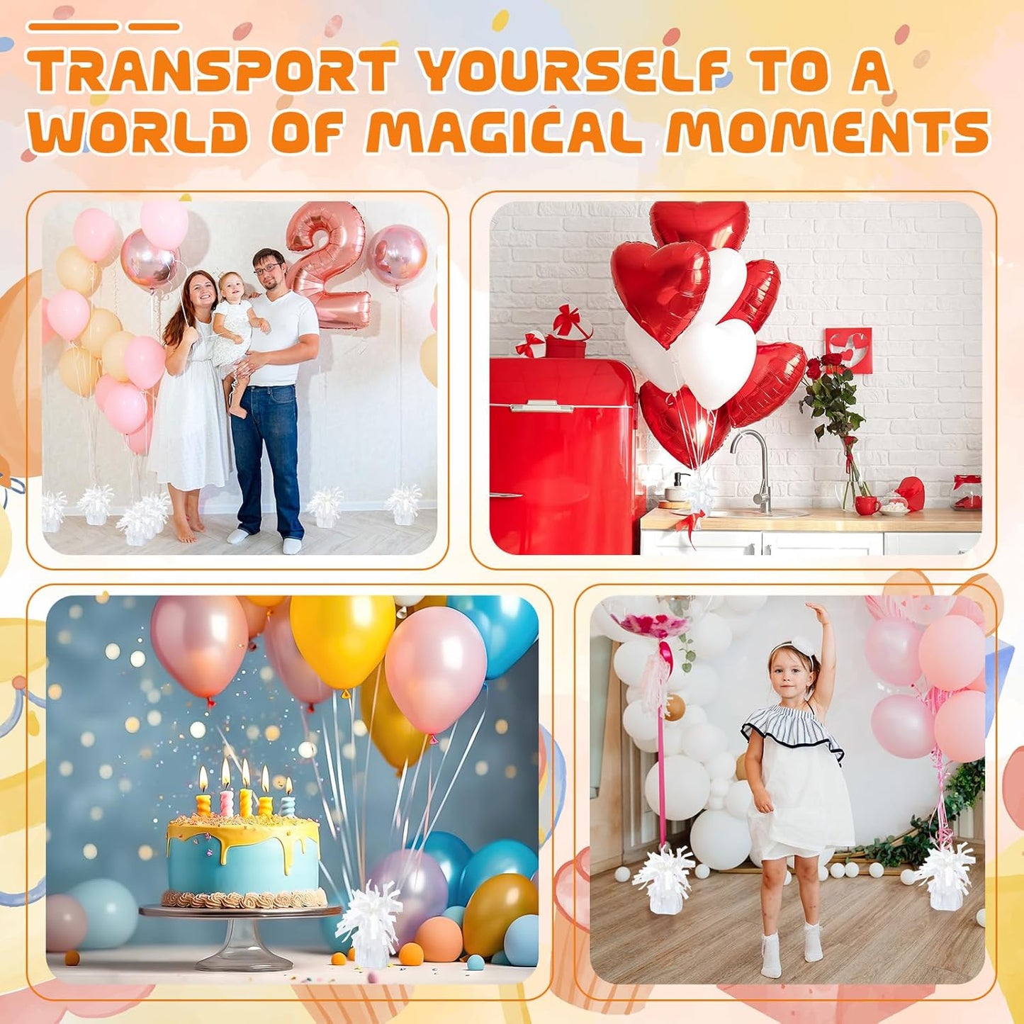 6 Pack White Balloon Weights Metallic Holder Anchors Balloon Holder Weights for for Birthday 2025 Graduation Party Christmas Wedding Celebration Decoration (White)