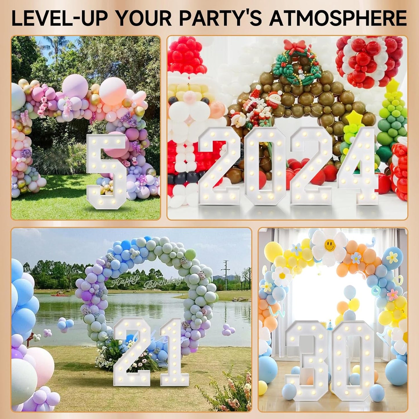 4FT Marquee Numbers, Large Light Up Numbers 0 for 10th 20th 30th Birthday Party Decorations, Big Light Up Number for 2025 Graduation Prom, 4 Feet Cardboard Number 0 with LED Lights DIY Kit