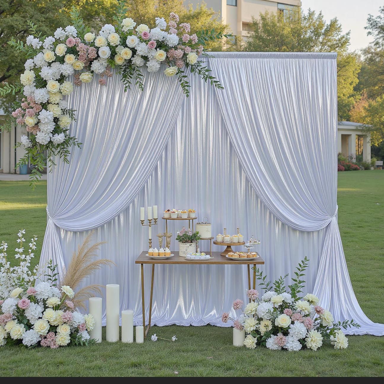 20ft x 10ft Silver Sequin Backdrop Curtain for Parties, Wrinkle Free Thick Glitter Photo Backdrop Drapes 4 Panels 5x10FT Back Drop Cloth Shiny Fabric for Wedding Birthday Photography Background