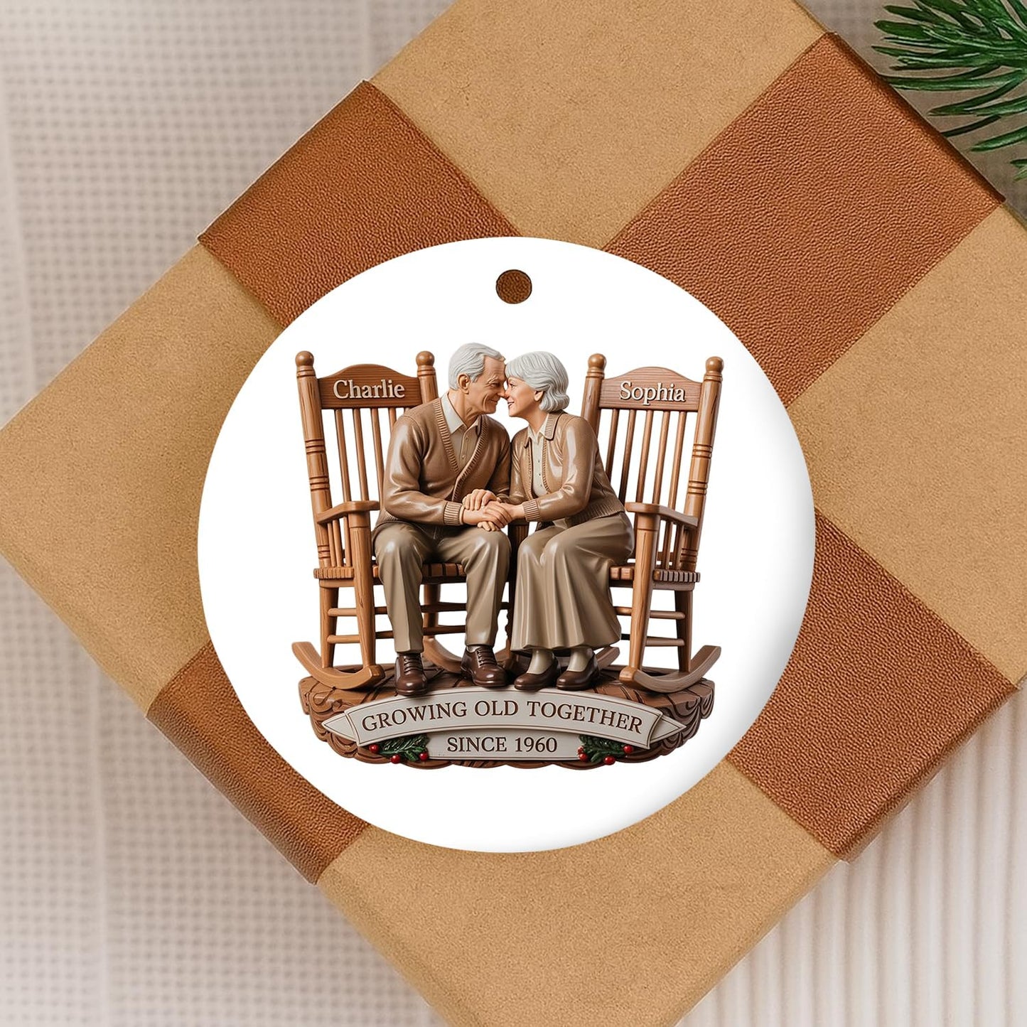 Love Signal Growing Old Together Christmas Ornament, Personalized Couple Ornaments for Christmas Tree Decor, Gifts for Wife Husband Mom Dad Women Men, Boyfriend, 2D Flat Acrylic, Ceramic Ornament 01