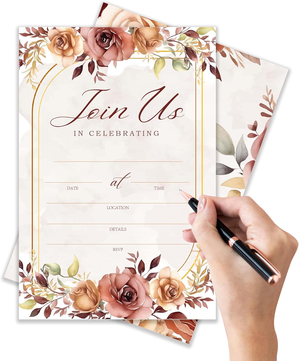 Join Us In Celebrating - Autumn Invitation Cards with Envelopes Pack of 20 (4"x6") - Floral Invitations for Baby Shower, Wedding, Bridal Shower, Baptism, etc.(151)