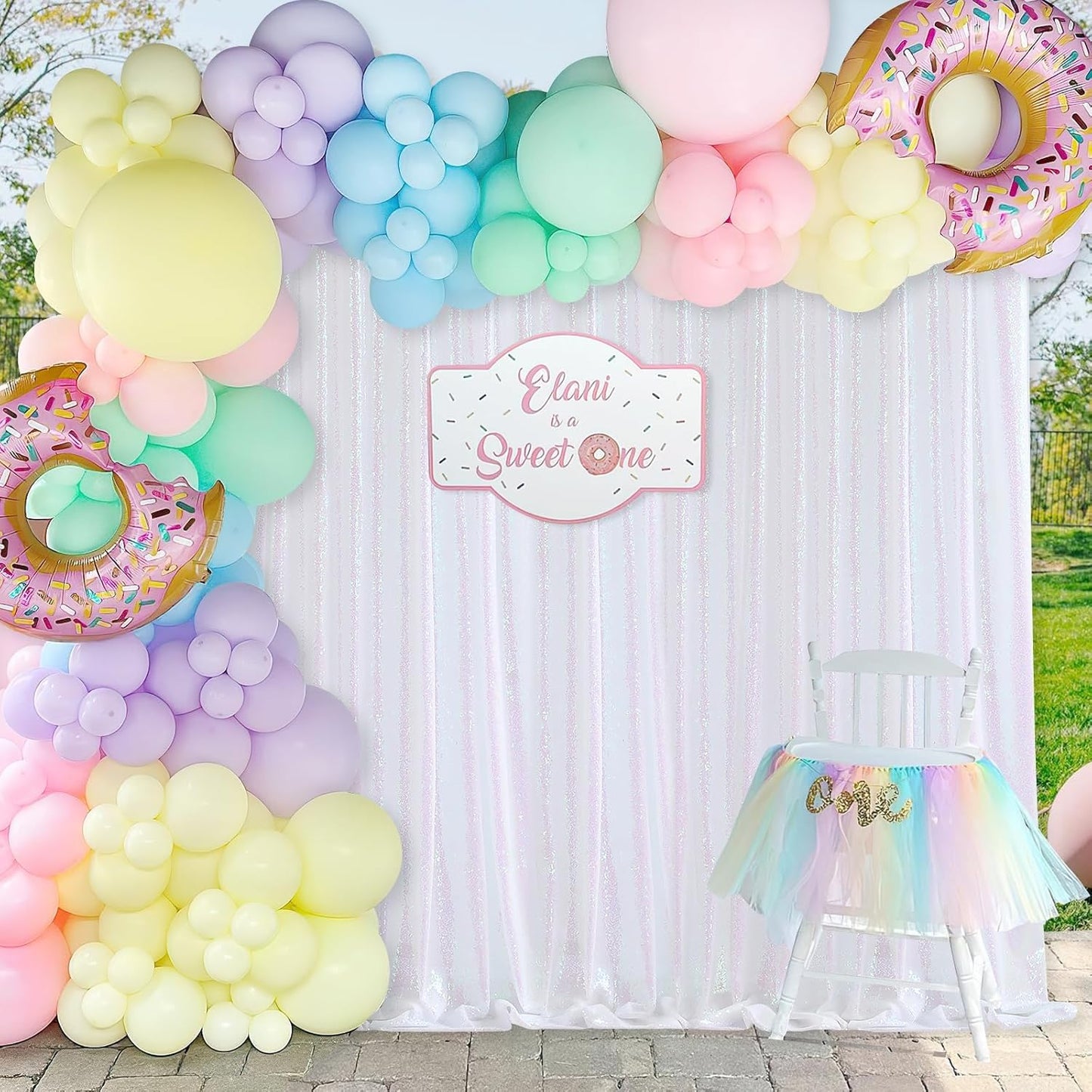 White Iridescent Sequin Backdrop 7ft x 7ft Glitter Photo Booth Black Backdrop Curtains for Wedding Birthday Baby Shower Event Decorations