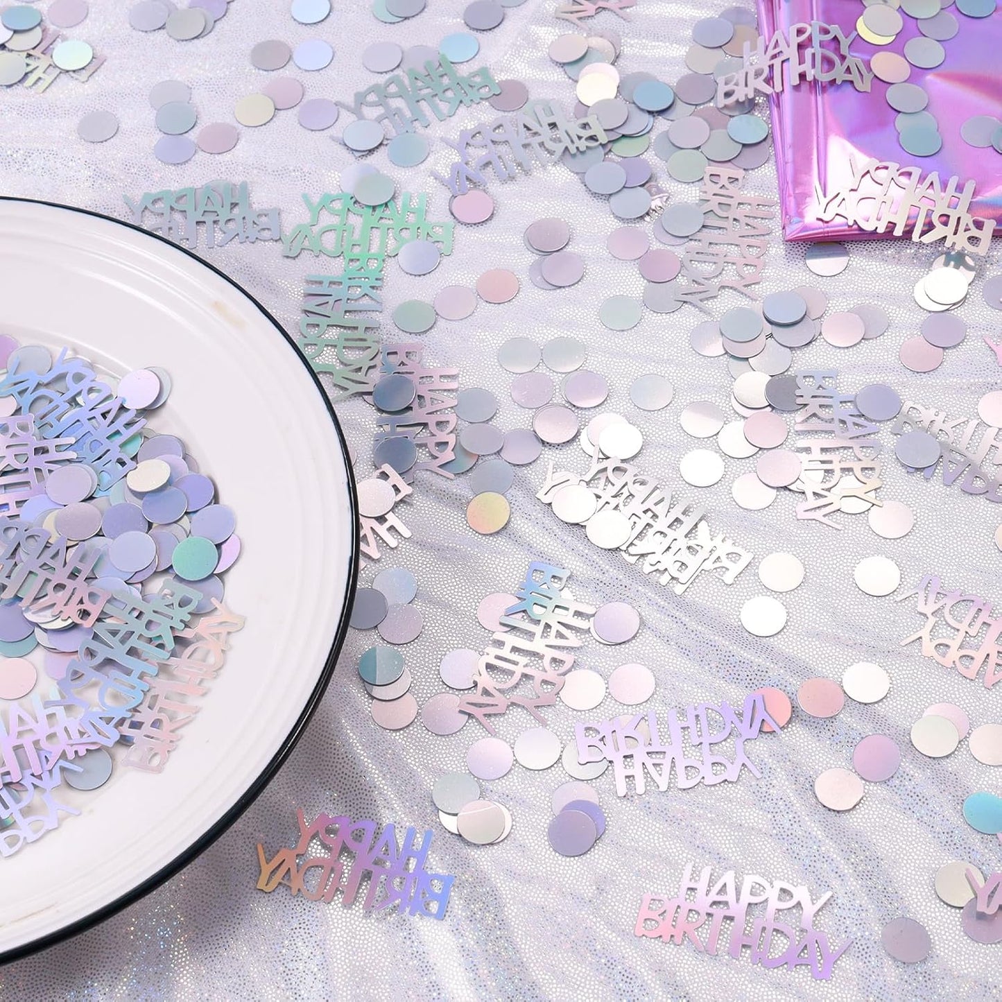 Iridescent Happy Birthday Confetti, 3000 Pcs Birthday Cake Table Metallic Foil Confetti Party Table Decor for Party, Baby Shower, DIY Arts and Crafting