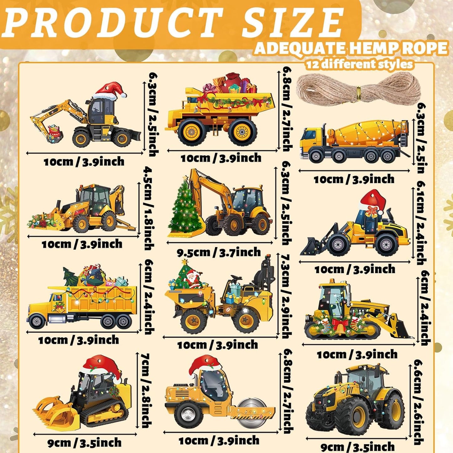 Suzile 36 Pcs Christmas Wooden Ornaments Christmas Construction Truck Ornaments Decoration Vintage Excavator Tree Decoration Construction Truck Hanging Crafts for Farmhouse Home Xmas Party Decor