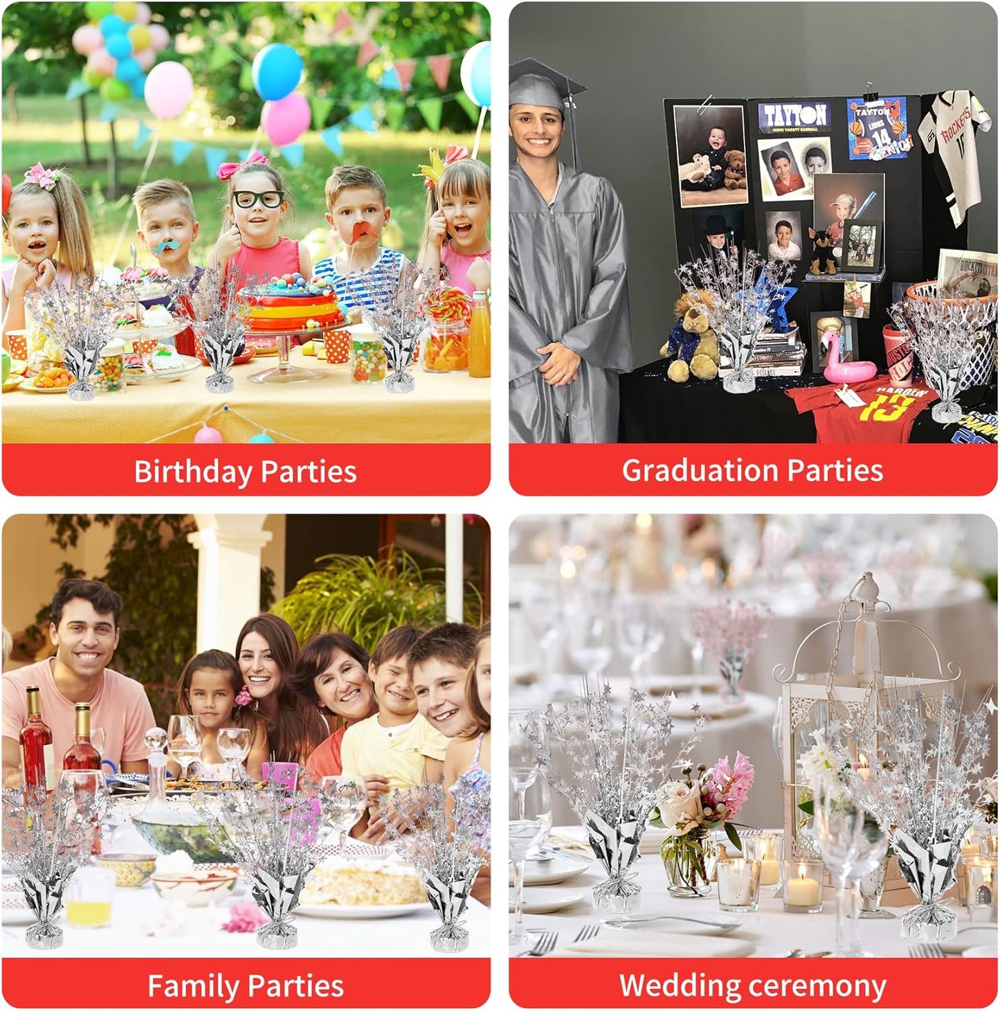 6 Pack Star Table Centerpieces for Party, Birthday Table Decorations for Kids Adults, Party Centerpieces for Tables for Wedding Baby Shower Graduation Holiday Event (Silver)