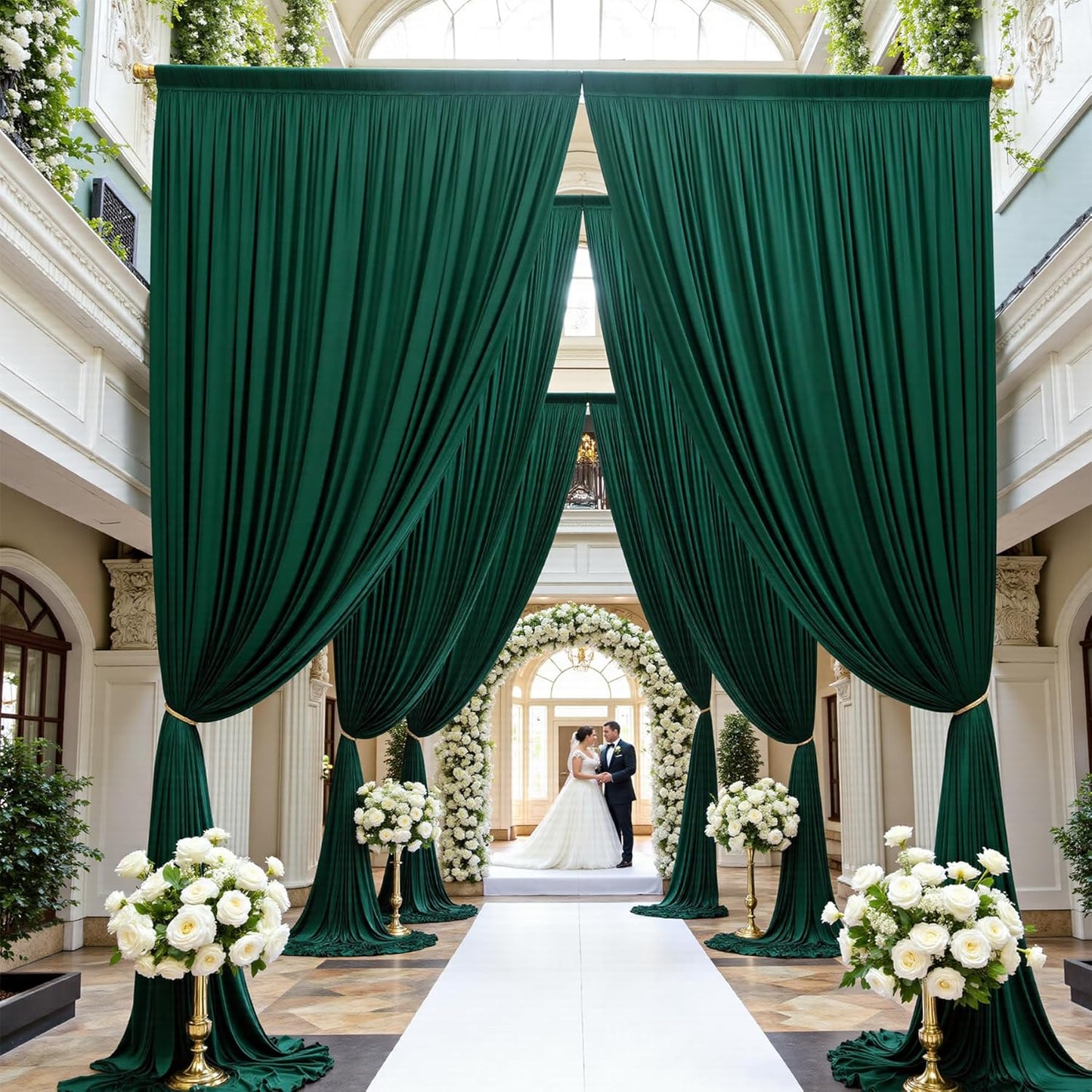 PartyVillage 20ft×15ft Forest Green Backdrop Curtain for Wedding Parties, 4 Panels Wrinkle Free 15 FT Long Polyester Photo Backdrop Drapes Back Drop Cloth for Birthday Photography Background