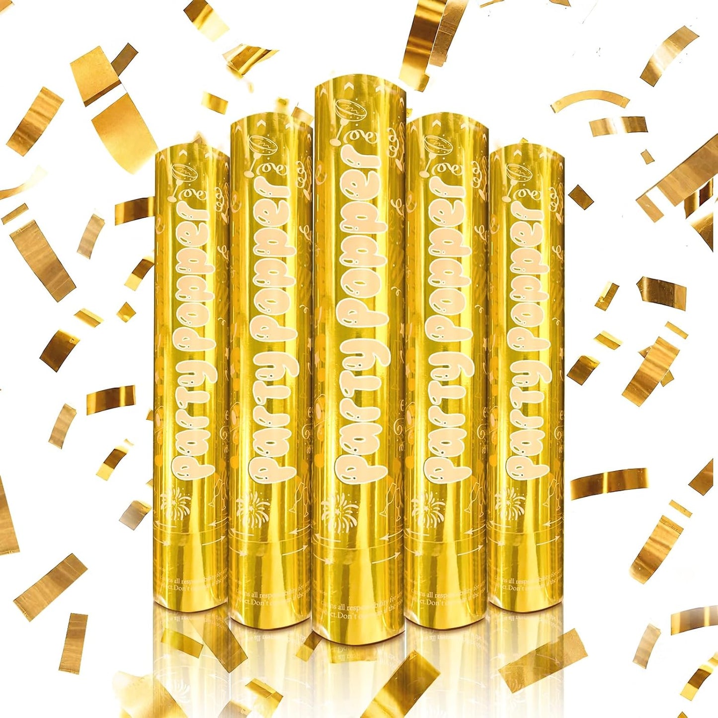 12 Inch Gold Confetti Poppers | 5 Pack Confetti Cannons for Weddings, New Years, Graduation, Anniversary and Any Celebration