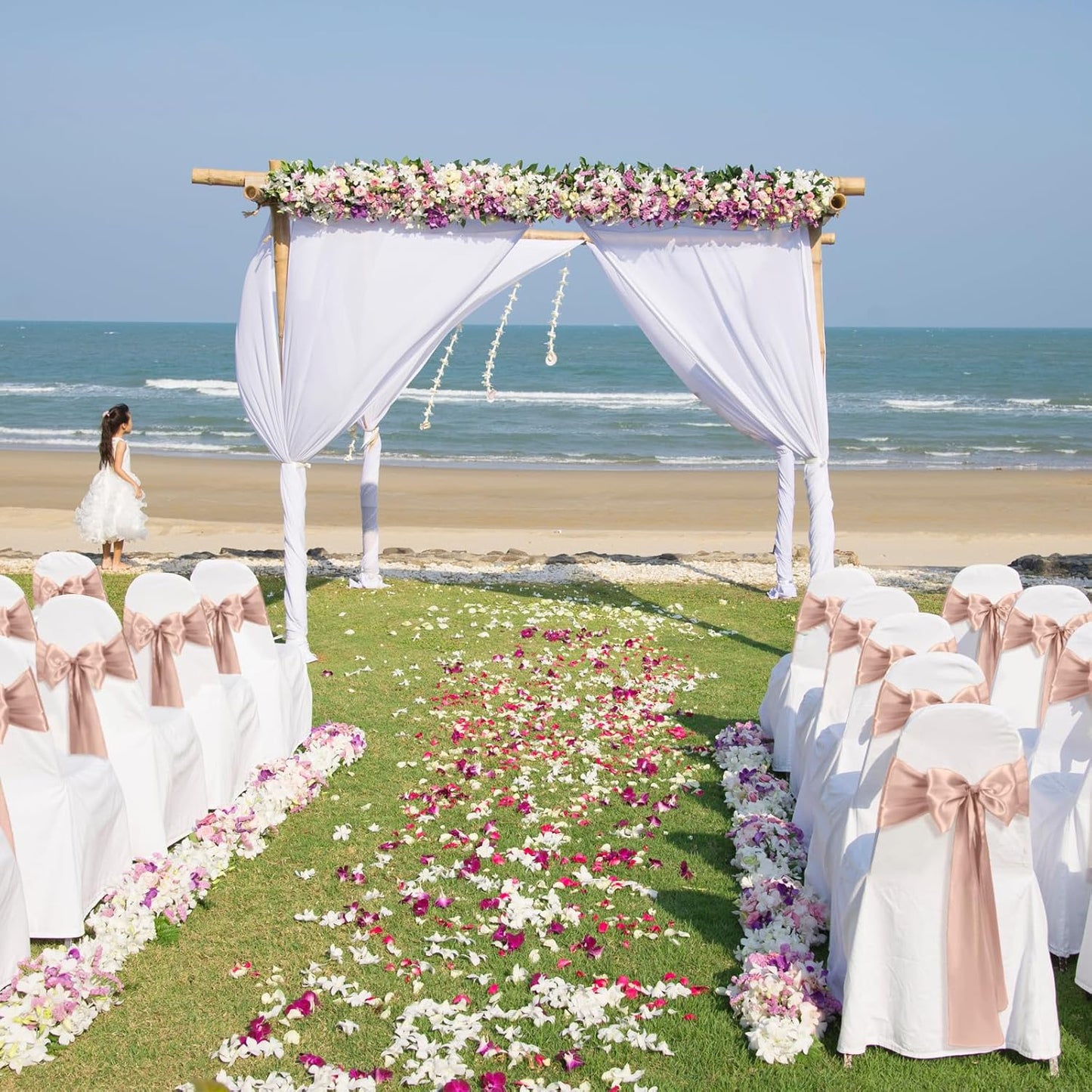 Satin Chair Sashes Bows Universal Chair Ribbon Ties Back Sash for Wedding Party Reception Events Banquets Hotel Event Chair Cover Decoration (7x108 inch) (100, Blush Pink)