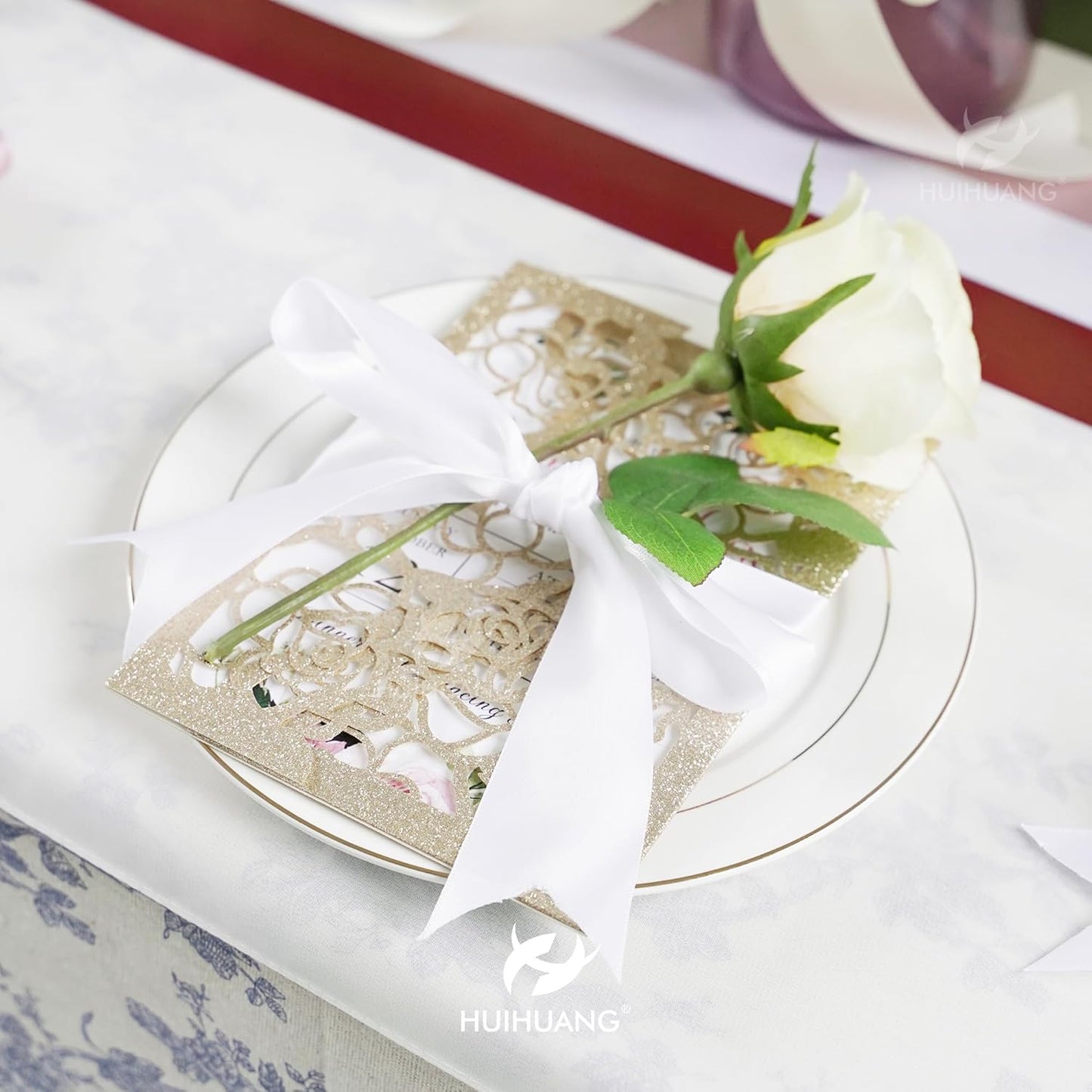 HUIHUANG White Satin Ribbon 1-1/2 inch Double Face Satin Ribbon Christmas Gift Wrapping Ribbons for Crafts Gifts Bows Making Floral Bouquet Wedding Invitations Decor Party Favor and Craft Supplies