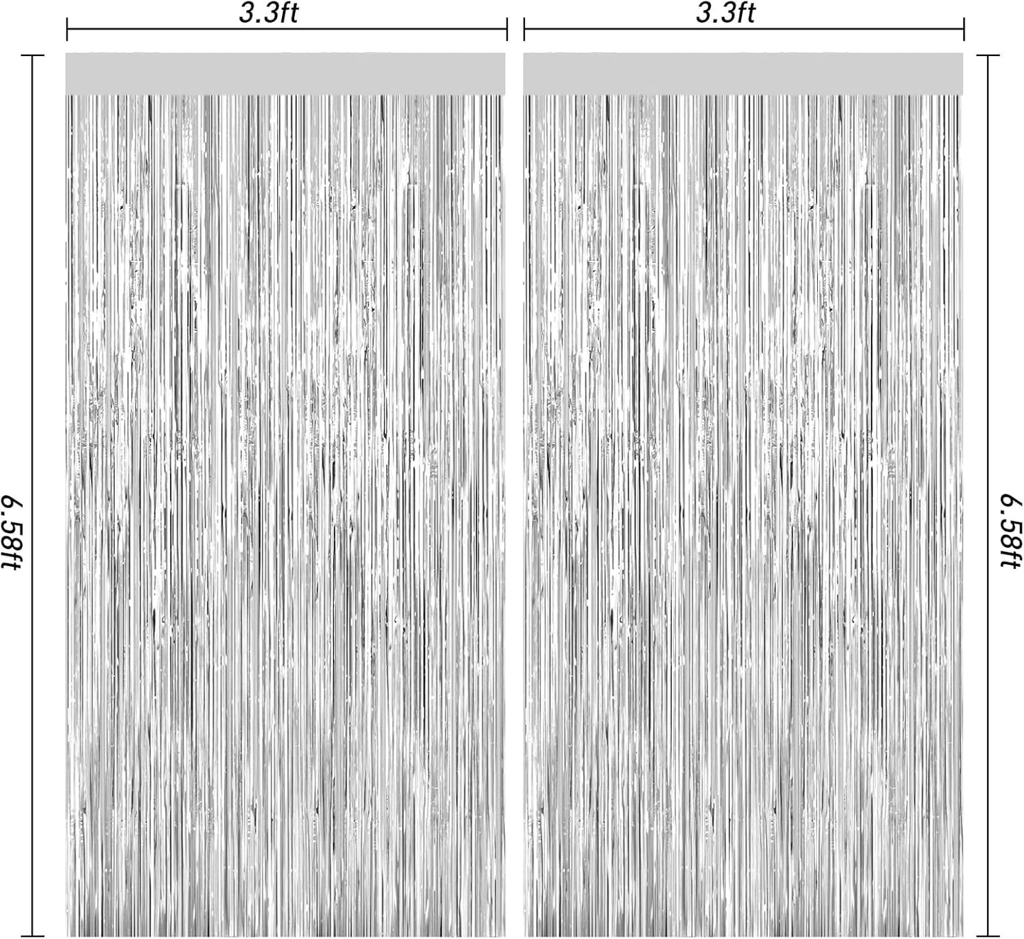 Silver Foil Curtain Backdrop, 2Pack Silver Metallic Tinsel Foil Fringe Curtains Photo Booth Props for Birthday Wedding Engagement Bachelorette Baby Shower Christmas Celebration Disco Party Decorations