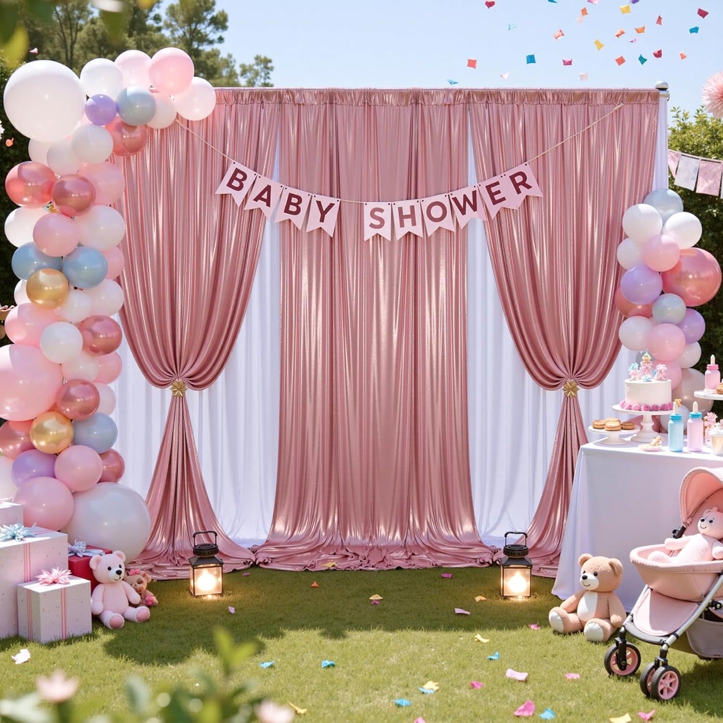 10x10 ft Rose Gold Sequin Backdrop Curtain Panels for Parties, Wrinkle Free Glitter Photo Backdrop Drapes 2 Panels 5x10FT Shimmer Back Drop Cloth for Wedding Birthday Christmas Photography Background