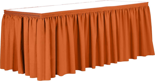 Ultimate Textile Pleat Polyester Fabric Table Skirt - Machine Washable Flame Resistant with Clips for Events, Weddings & Trade Shows, Cut & Sewn in Paterson, NJ - Orange, 7' Shirred Pleat