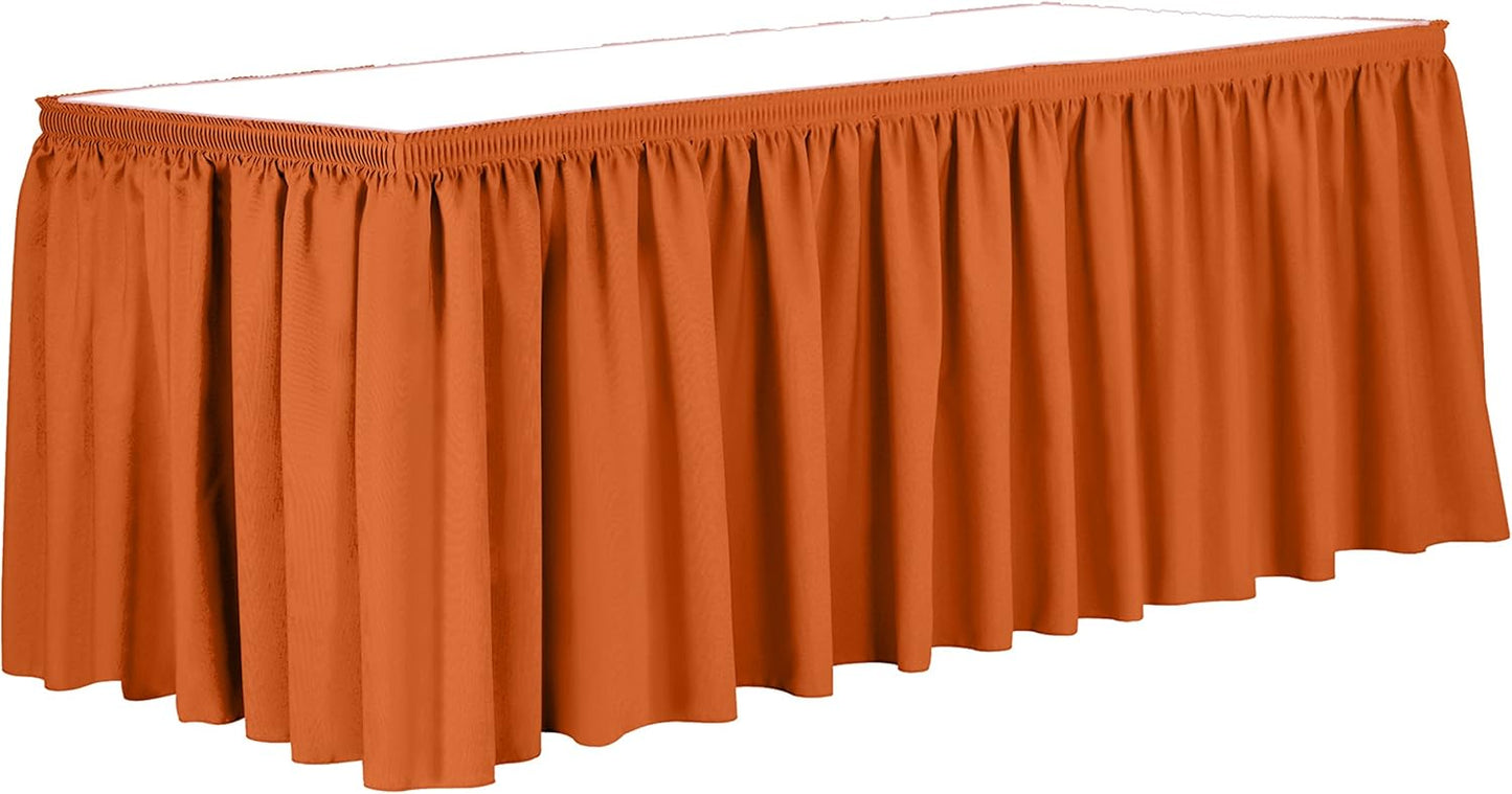 Ultimate Textile Pleat Polyester Fabric Table Skirt - Machine Washable Flame Resistant with Clips for Events, Weddings & Trade Shows, Cut & Sewn in Paterson, NJ - Orange, 14' Shirred Pleat