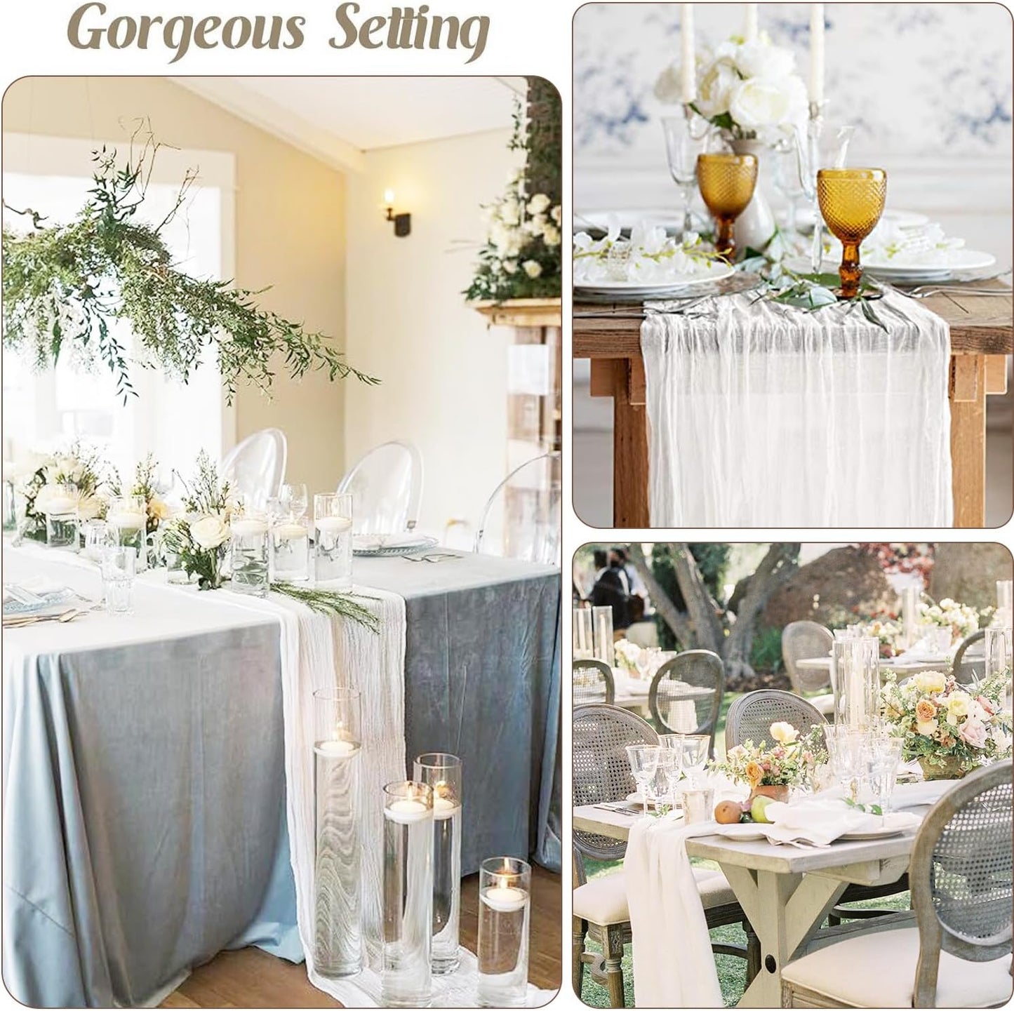 White Cheesecloth Table Runner, 10Ft Boho Gauze Cheese Cloth Table Runner Romantic Sheer Ivory Runner for Wedding Bridal Shower Table Decoration