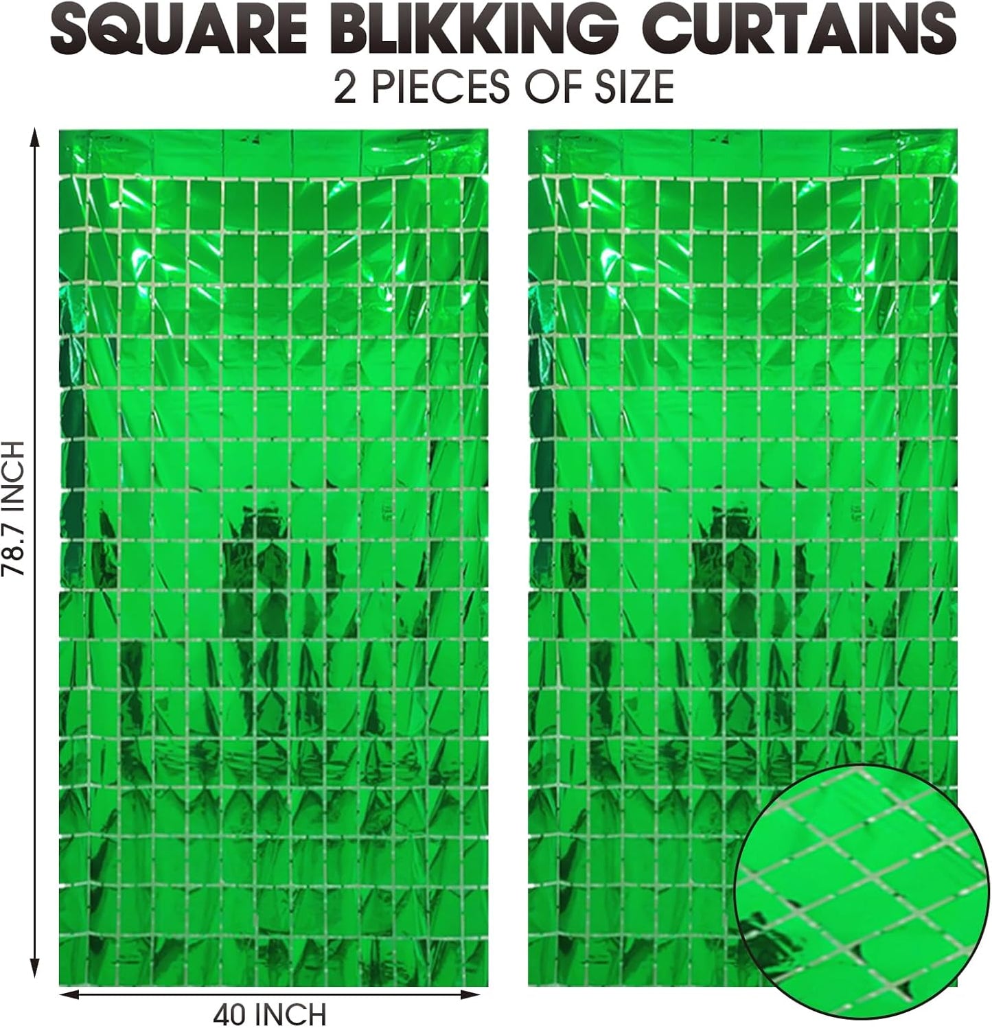 PADELO 2 Pcs Green Foil Fringe Square Curtain Backdrop - Blue Streamers Party Decorations, Sequin Square Curtain Photo Backdrop Props for Birthday Party Dinosaur Jungle Football Decor, 3.3 x 6.6 Ft