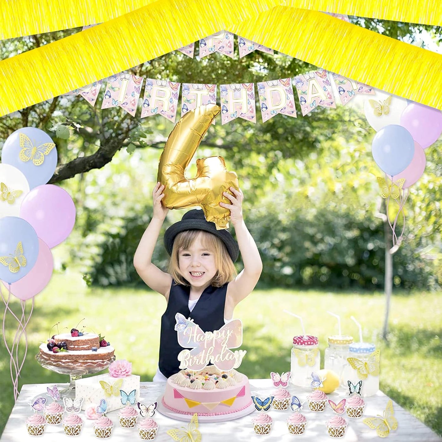 6 Pack 10 Feet Foil Fringe Garland Metallic Tinsel Streamers Banner Wall Hanging Curtain Backdrop Banner for Parade Floats, Thanksgiving, Christmas, Birthday, Halloween Party Decorations(Yellow)