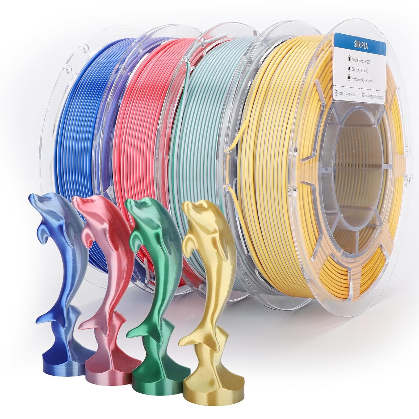 3D Printer Filament Bundle, Silk PLA Filament 1.75mm, Dual Color Filament 200gX 4 Spools Silk Filament Bundle Multicolor