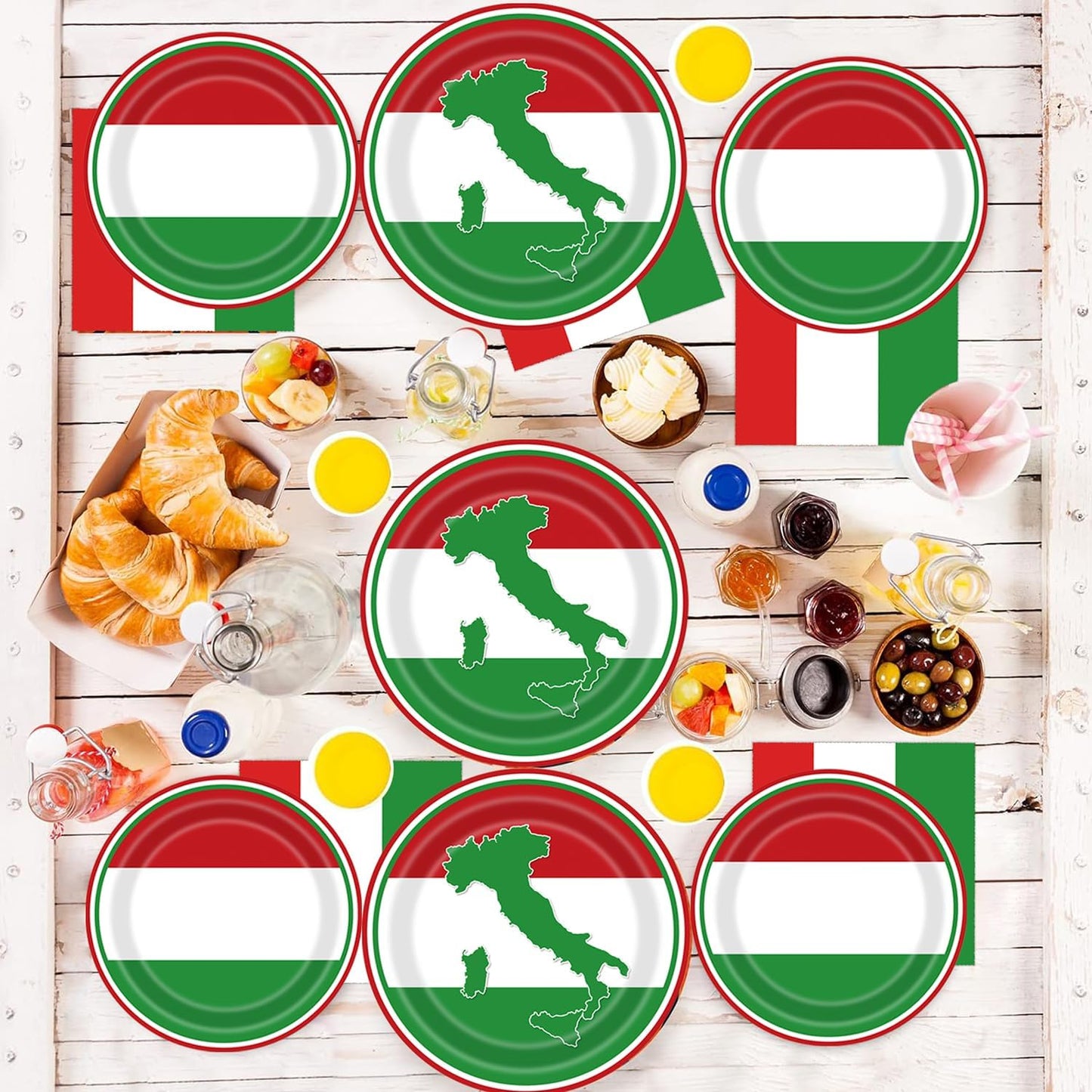 Italian Party Decorations Italy Flag Party Supplies Include Italian Flag Plates and Napkins Cups Banner Tablecloth for Red White and Green Italian Party Decor Italy Party Family Gathering,Serves 25