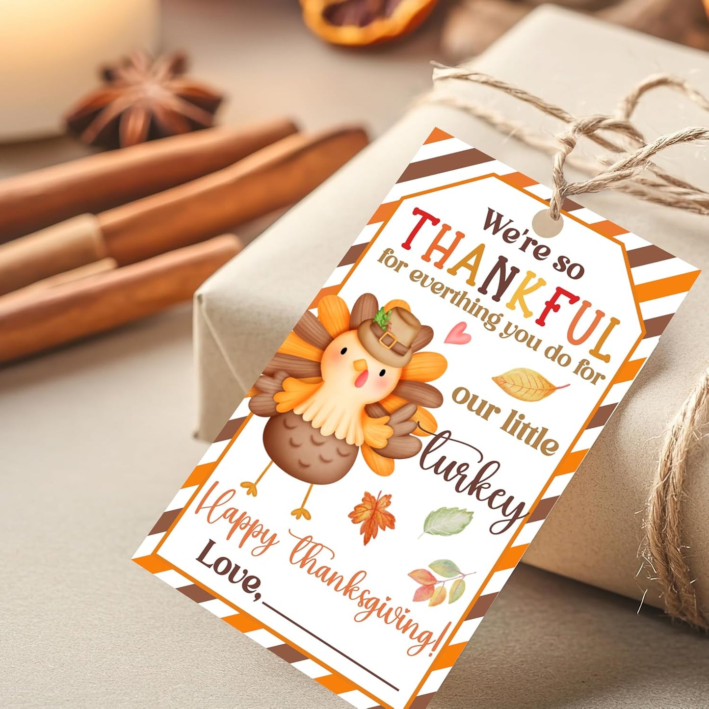 50 PCS Fall Gift Tags Thanksgiving Gift Tags with String, 2.1" x 3.5" Thanksgiving Design Present Label for Present Bags, Fall Party Favor Decorations, 4 Styles - A01