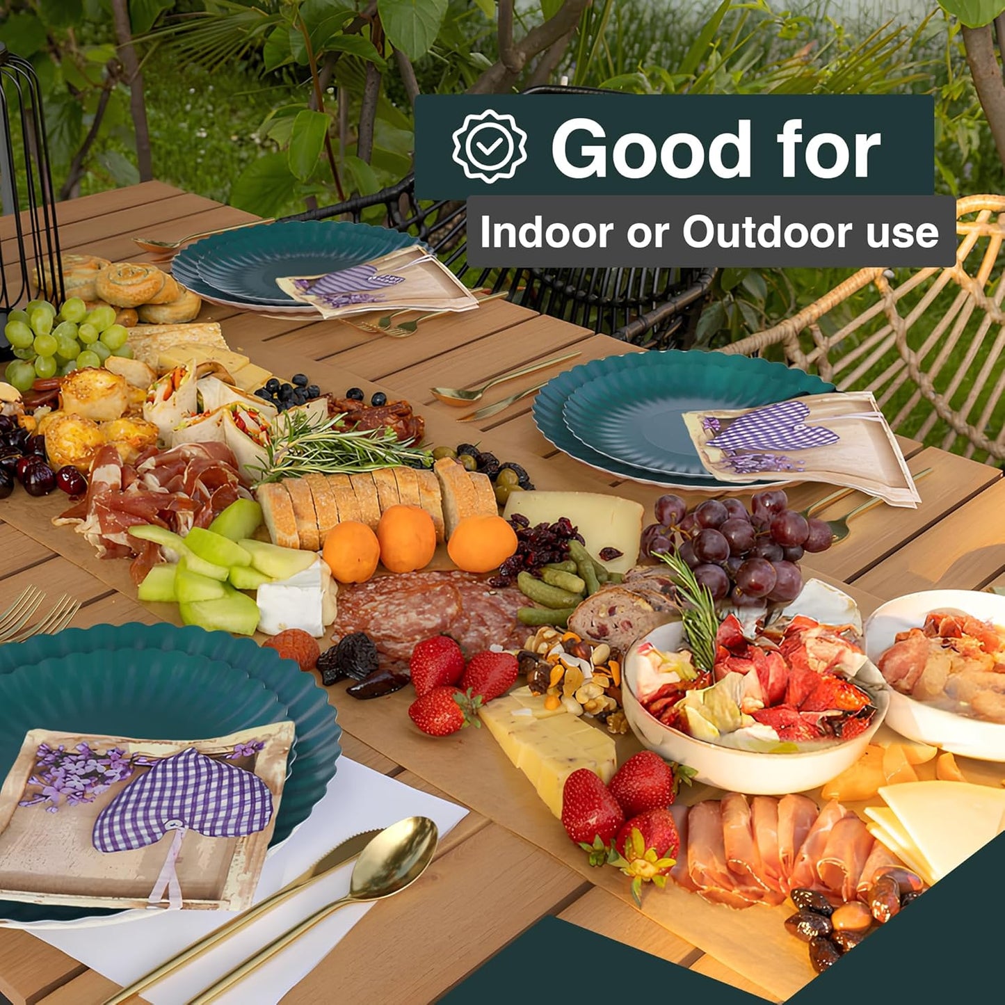 Trendables Scalloped Paper Plates 8.5 Inch & 10.5 Inch 40 Pcs Dinner Plate Set Fancy Disposable Plates for Party for 20 Guests 20 X 8 & 20 X 10 Large & Small Paper Plate Set for Parties Black Aqua