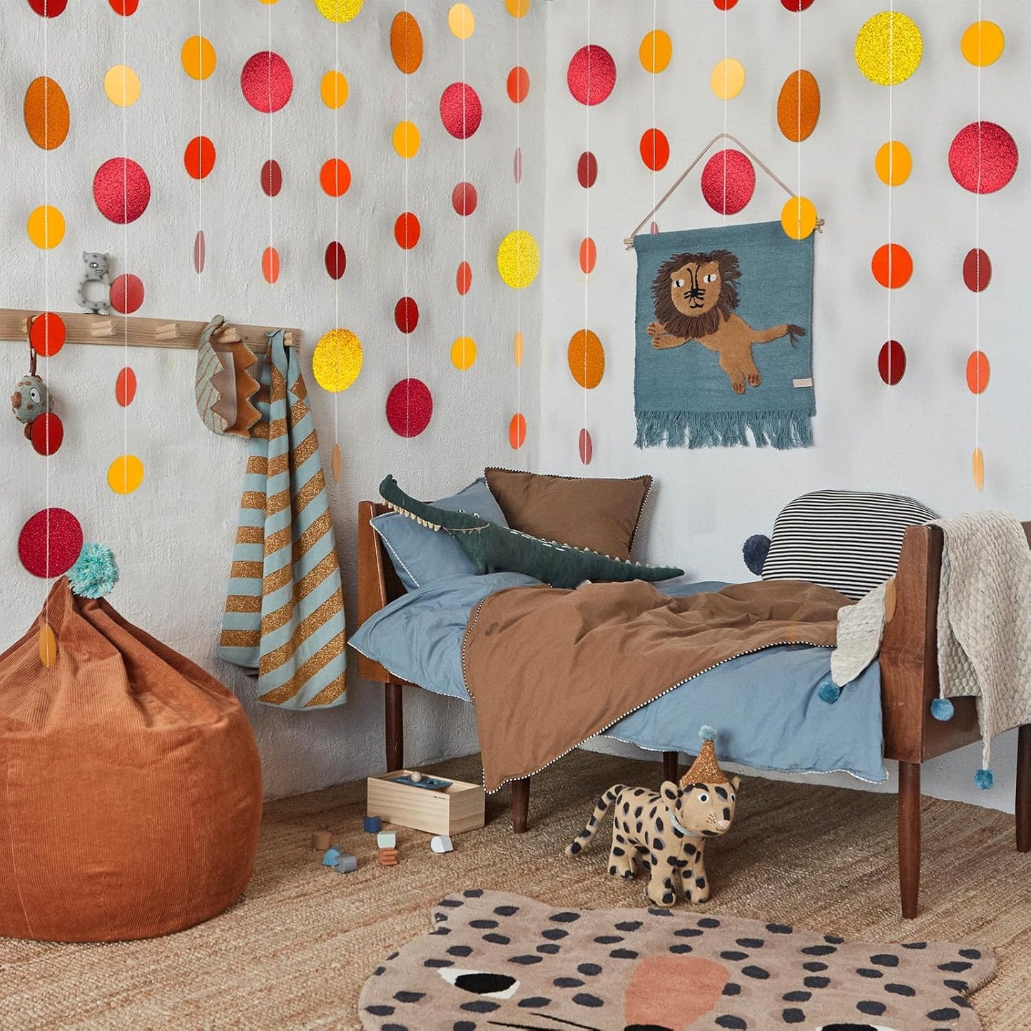 8 Pack Orange Red Glitter Dot Garland, Hanging Circle Streamers Banner, Backdrop Hanging Decorations for Fall Parties, Thanksgiving, Autumn Weddings, Baby Showers and Festive Holiday Decorations