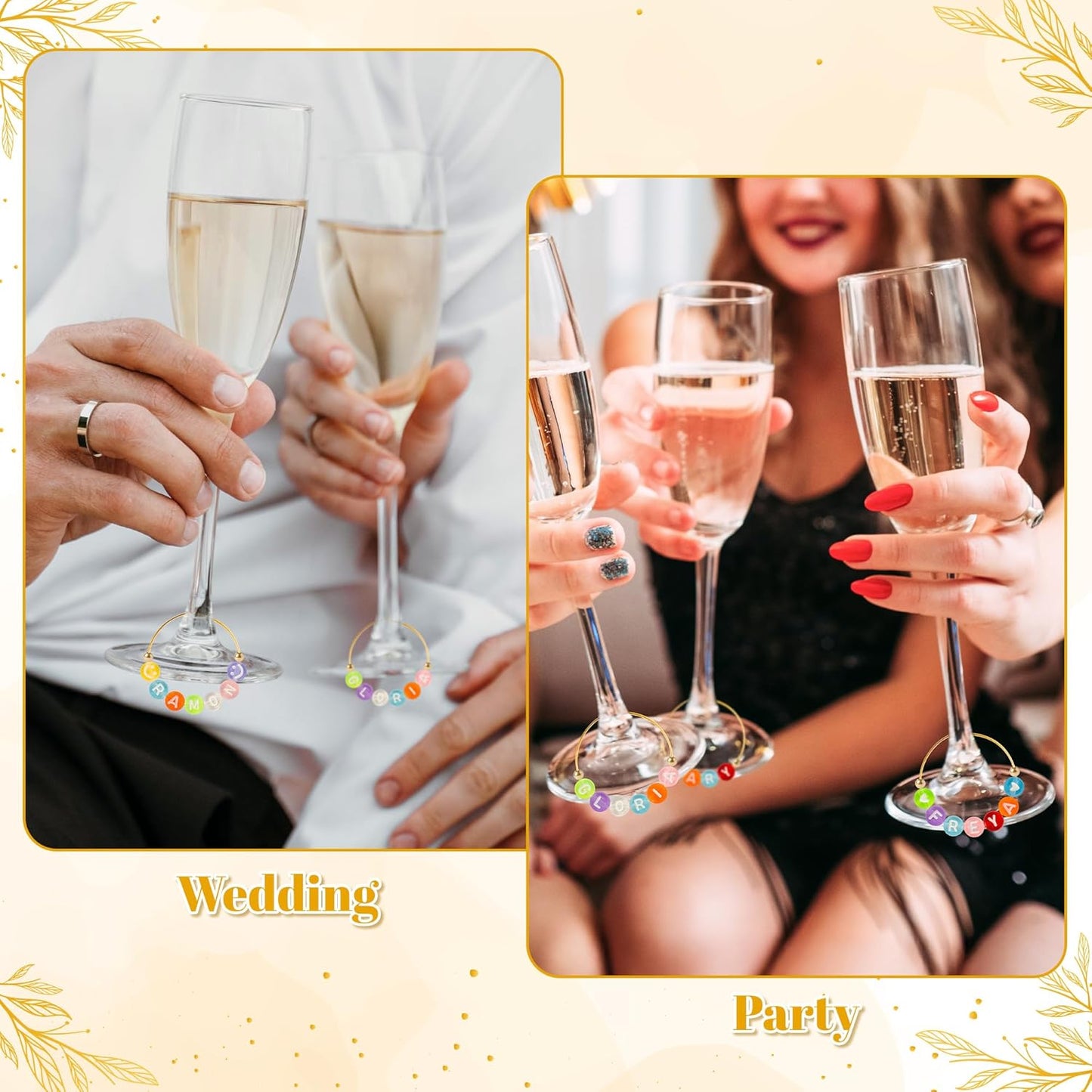 DIY Wine Glass Charms - 26 Sets Elegant Personalize Wine Glass Markers Tags Decor Kits with Guest or Friends Drink Identification for Wedding Cocktail Bachelorette Holiday Party (Reusable)