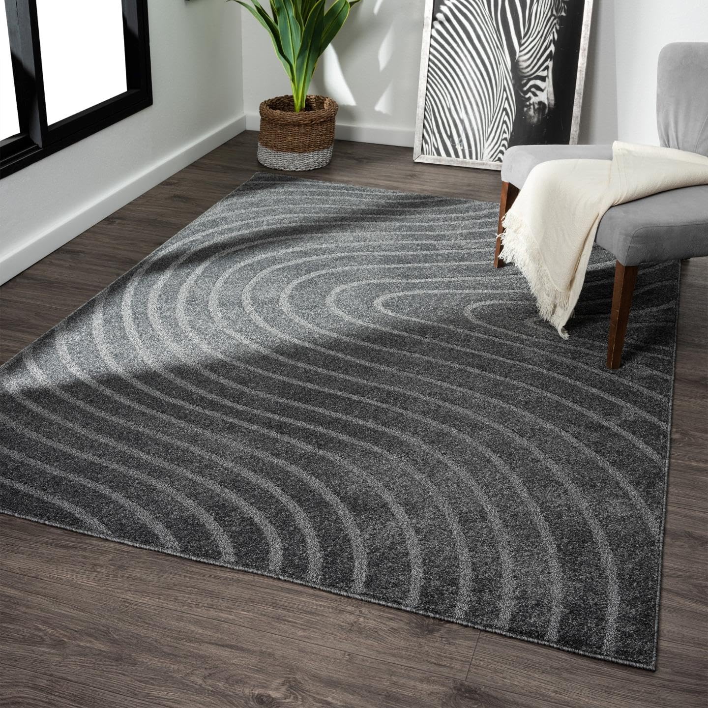 LUXE WEAVERS Modern Geometric Wave Anthracite 9x12 Area Rug