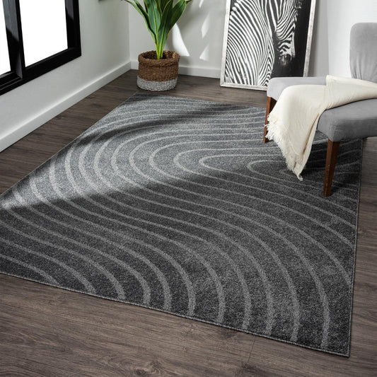 LUXE WEAVERS Modern Geometric Wave Anthracite 9x12 Area Rug