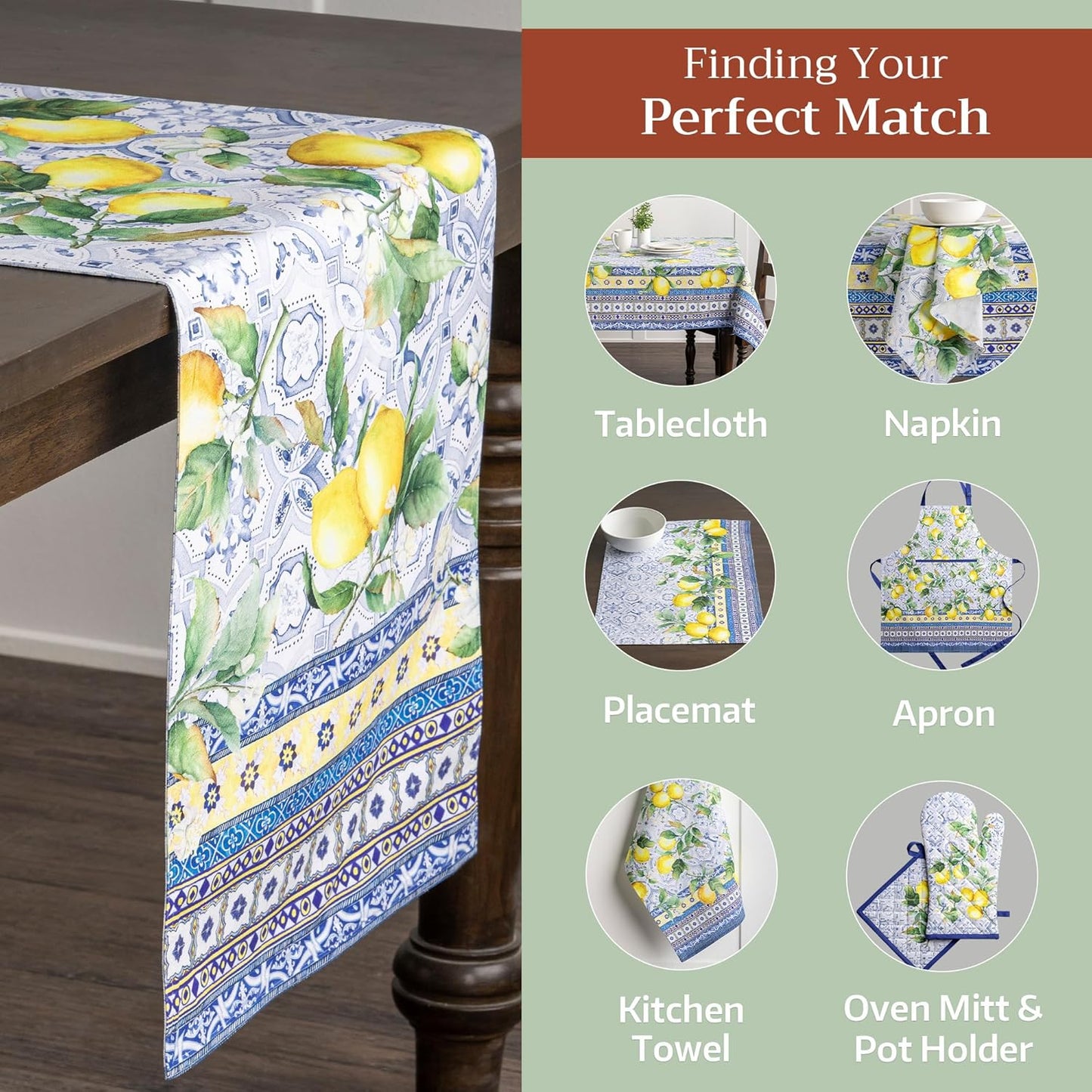 Maison d' Hermine Table Runner 100% Cotton Double Layer Table Runners 108 inches Long Decorative for Home Kitchen Dining Party Baby Shower Wedding Bridal Shower Spring Summer (Citrus, 14.50" x 108")