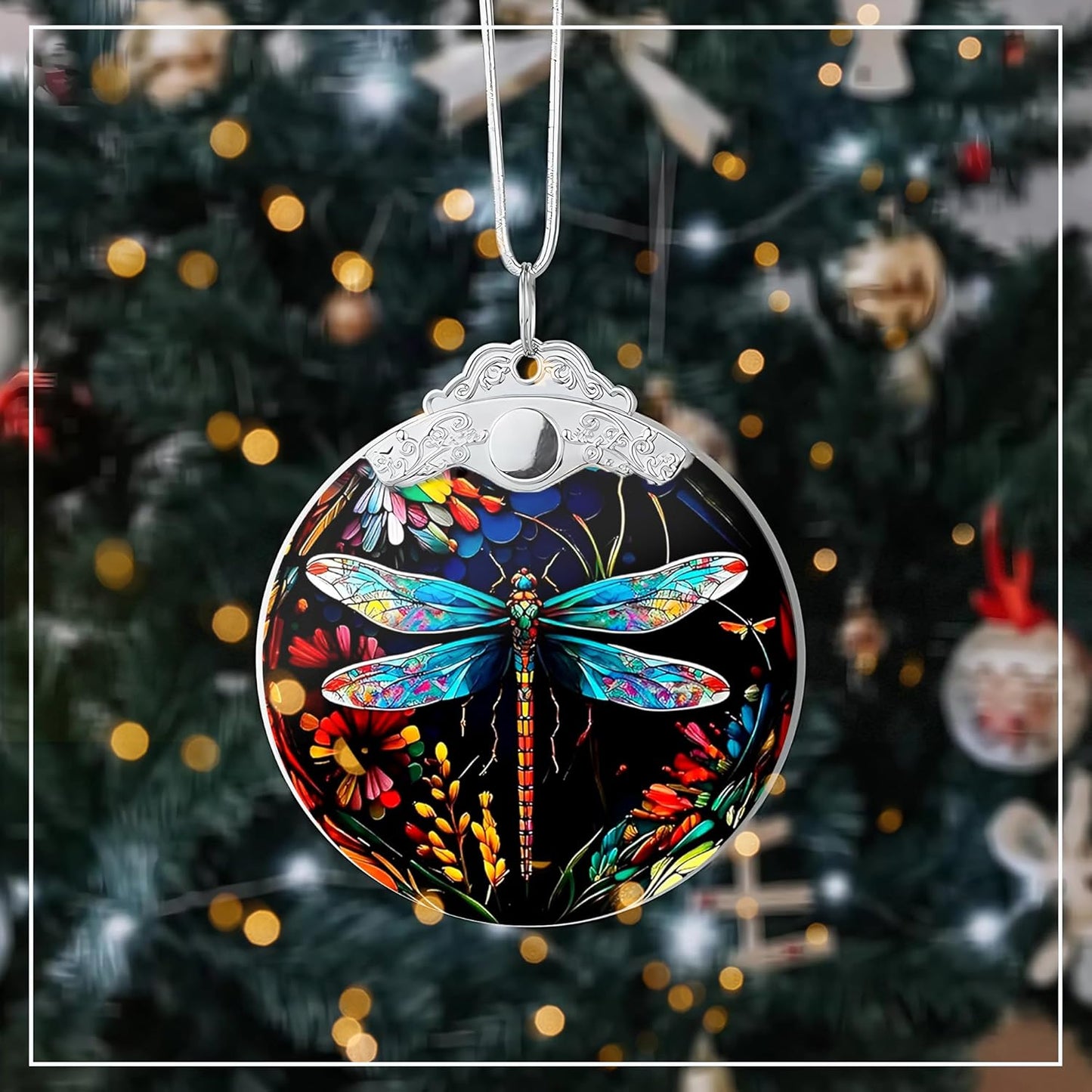 Stained Glass Effections, Christmas Tree 4 Inch Acrylic Ornament Art, White Elephant Gifts Car Interiors Decors, Christmas Decor, Decorations for Festival 2025 Christmas Ornament (Dragon Butterfly)
