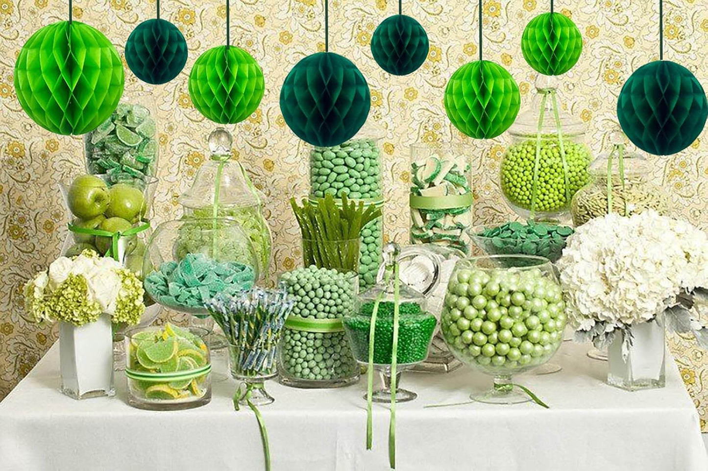 ZOOYOO 12Pcs 6" 10" Honeycomb Balls Decorations Hanging Tissue Paper Pom poms for Birthday Wedding Engagement Holidays Home Decor St. Patrick's Day Decoration(Green)