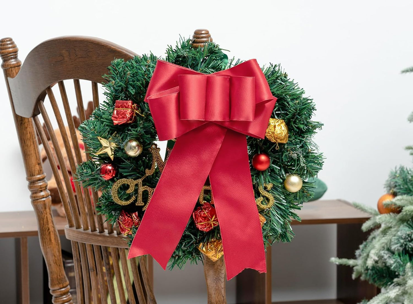 Red Satin Ribbon Double-Faced Wired Ribbons for Gift Wrapping Flower Bouquet Bows Wedding Invitation Christmas Decor Crafts 2-1/2 Inch 10 Yards