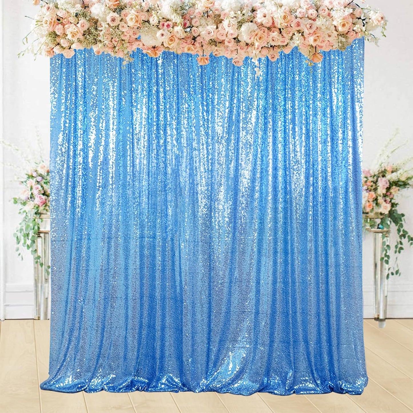 ShiDianYi Sequin Backdrop 8x8 FT Baby Blue Photo Booth Backdrops Curtain Shimmer Fabric Curtains Light Blue Glitter-Drapes Background for Parties Wedding