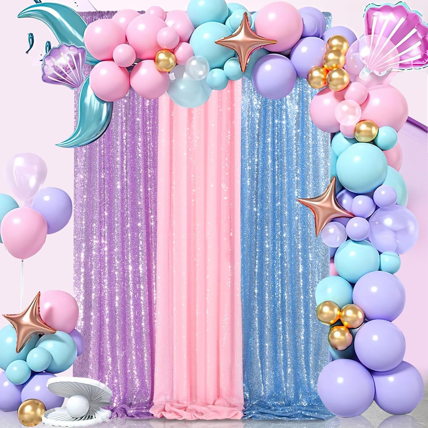 Glitter Curtain Backdrop Sequin Panels: Light Purple Sequin Background Drapes 2FTx8FT Sparkle Fabric Baby Bridal Shower Party Decorations