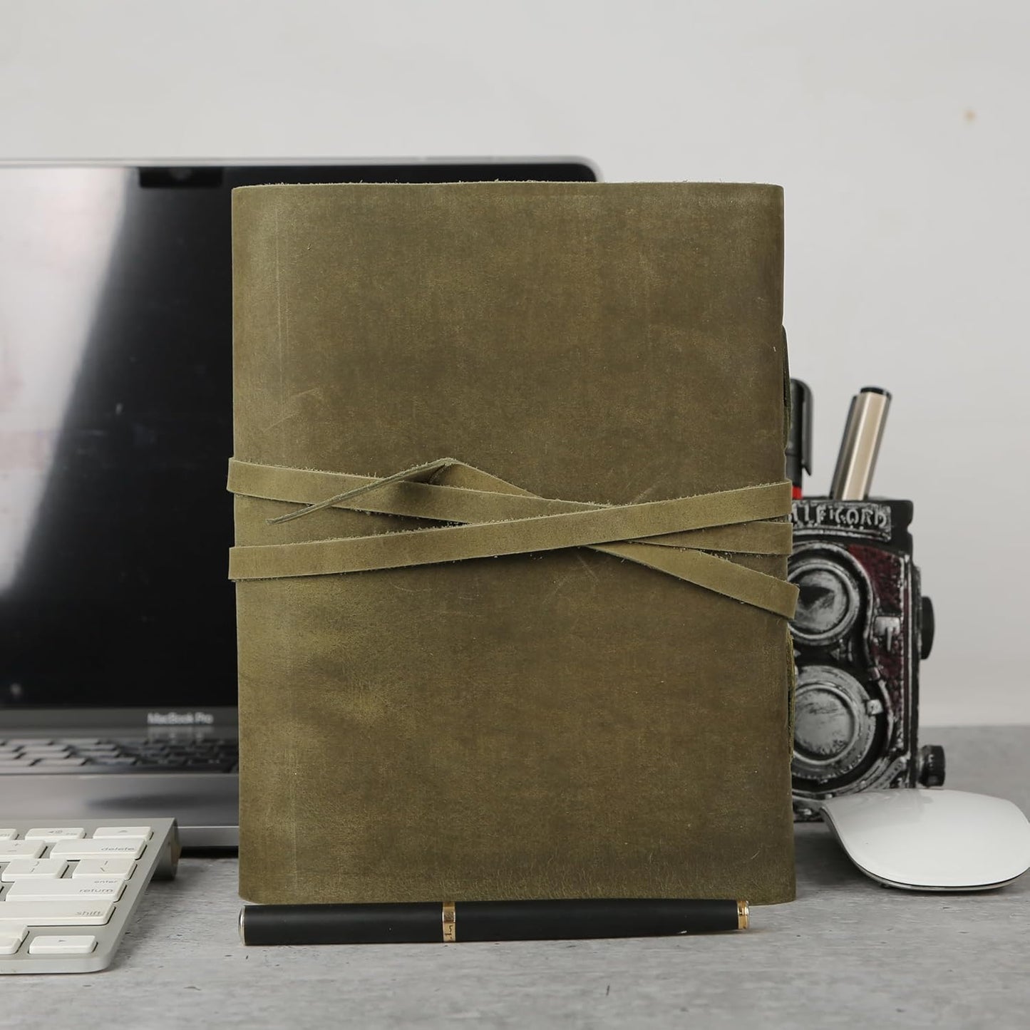 Handmade Leather Journal 7x5 Inch | Green Vintage Notebook with Unlined Pages | Cotton Recycled Paper | Antique Travel Diary, Sketchbook, Writing Journal for Men & Women