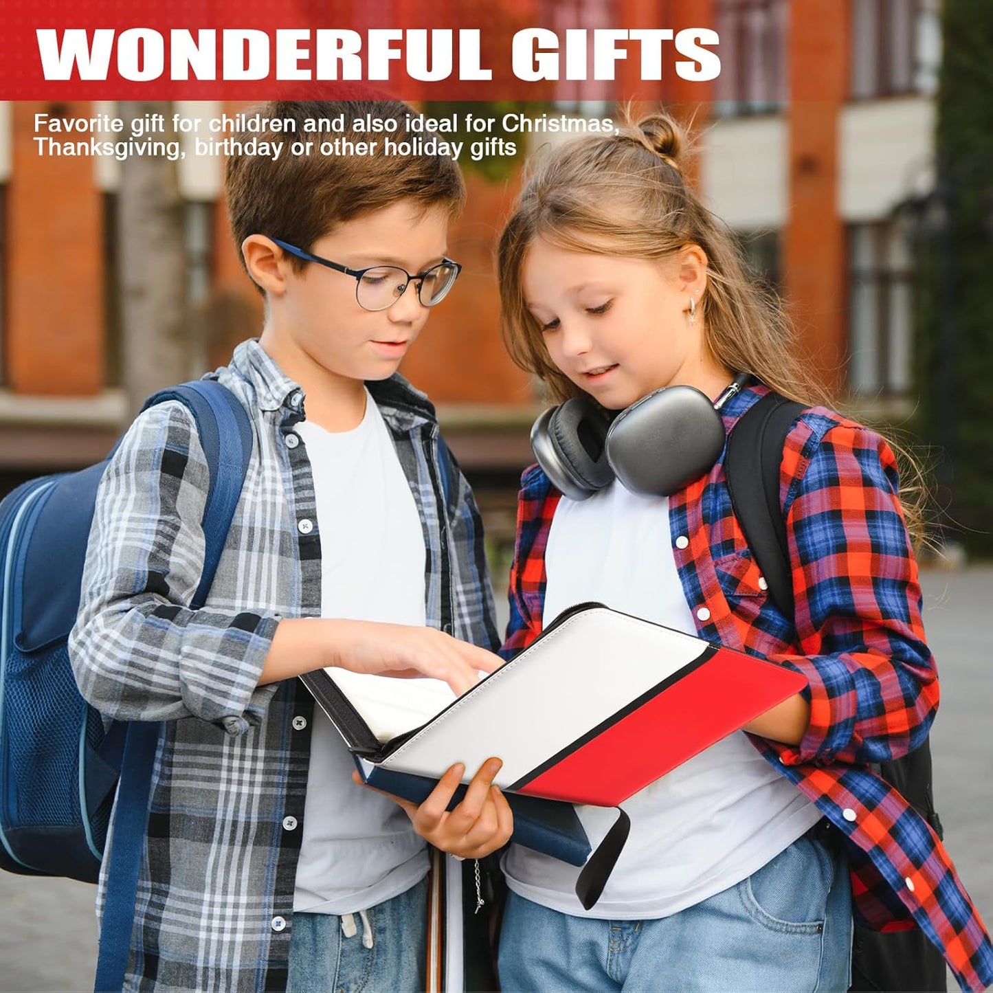 Pinkunn 2 Pack 9 Pocket Card Binder, 900 Double Sided Pocket PU Collection Binder White Red Zip Trading Card Collector Album Cards Folder Compatible with MTG, TCG, Sports Cards Game Birthday Gifts