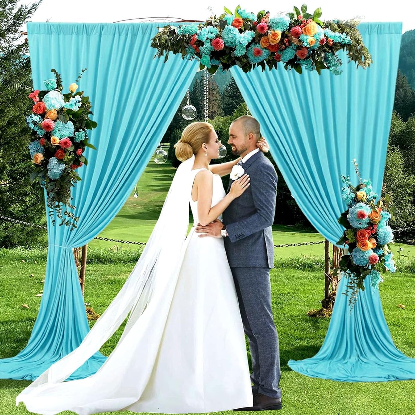 10 x 7 Feet Sky Blue Backdrop Curtain for Partie, Background Curtains for Photoshoot, Birthday, Wedding, Halloween, Thanksgiving, Christmas, New Year Party Decorations 5Ft x 7Ft, 2 Panels