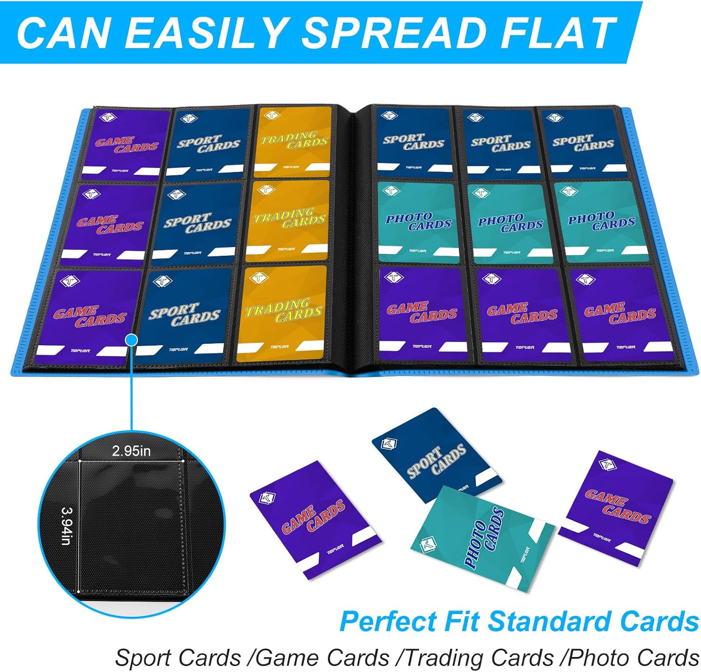 Trading Card Binder Holder 9 Pocket Card Album Folder, Card Collection Binder with 360 Side Loading Pocket Card Book Fit for MTG Game Football Sports Cards TCG Baseball Cards Binder (Sky Blue)