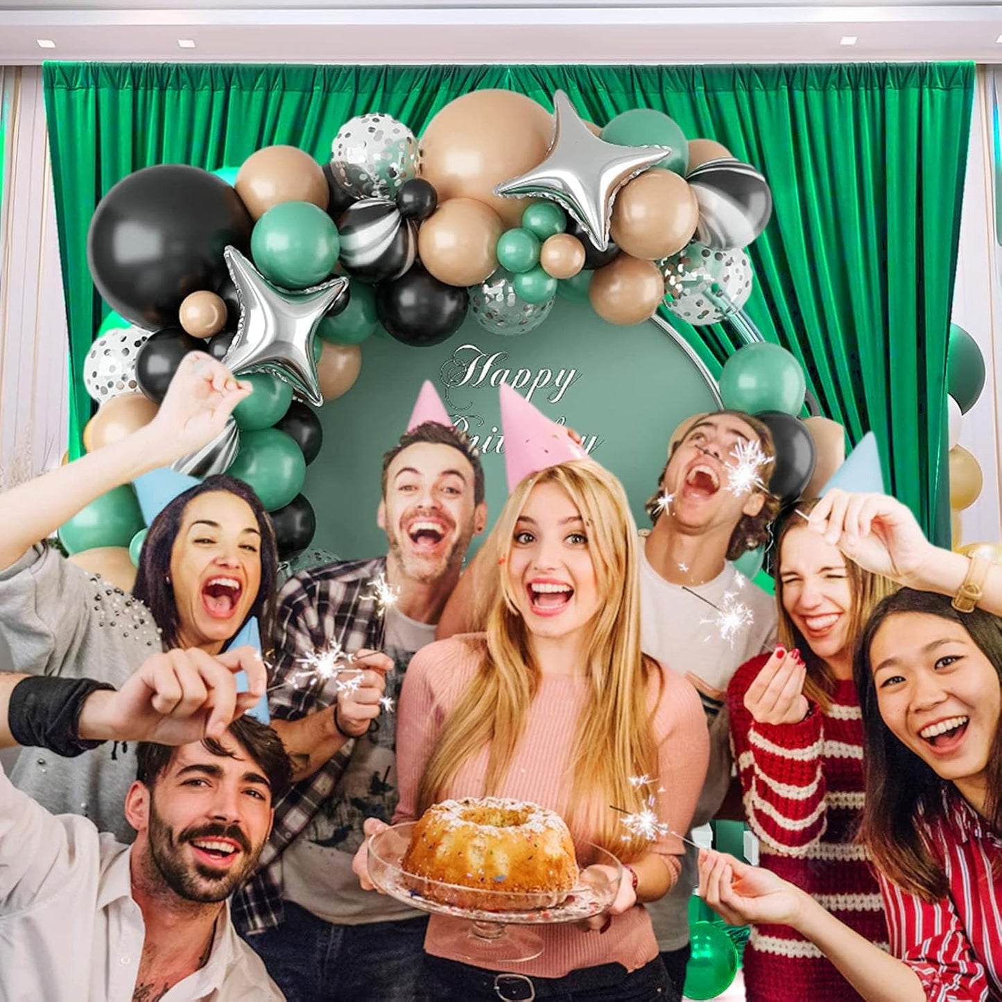 10 x 7 Feet Hunter Green Backdrop Curtain for Partie, Background Curtains for Photoshoot, Birthday, Wedding, Halloween, Thanksgiving, Christmas, New Year Party Decorations 5Ft x 7Ft, 2 Panels